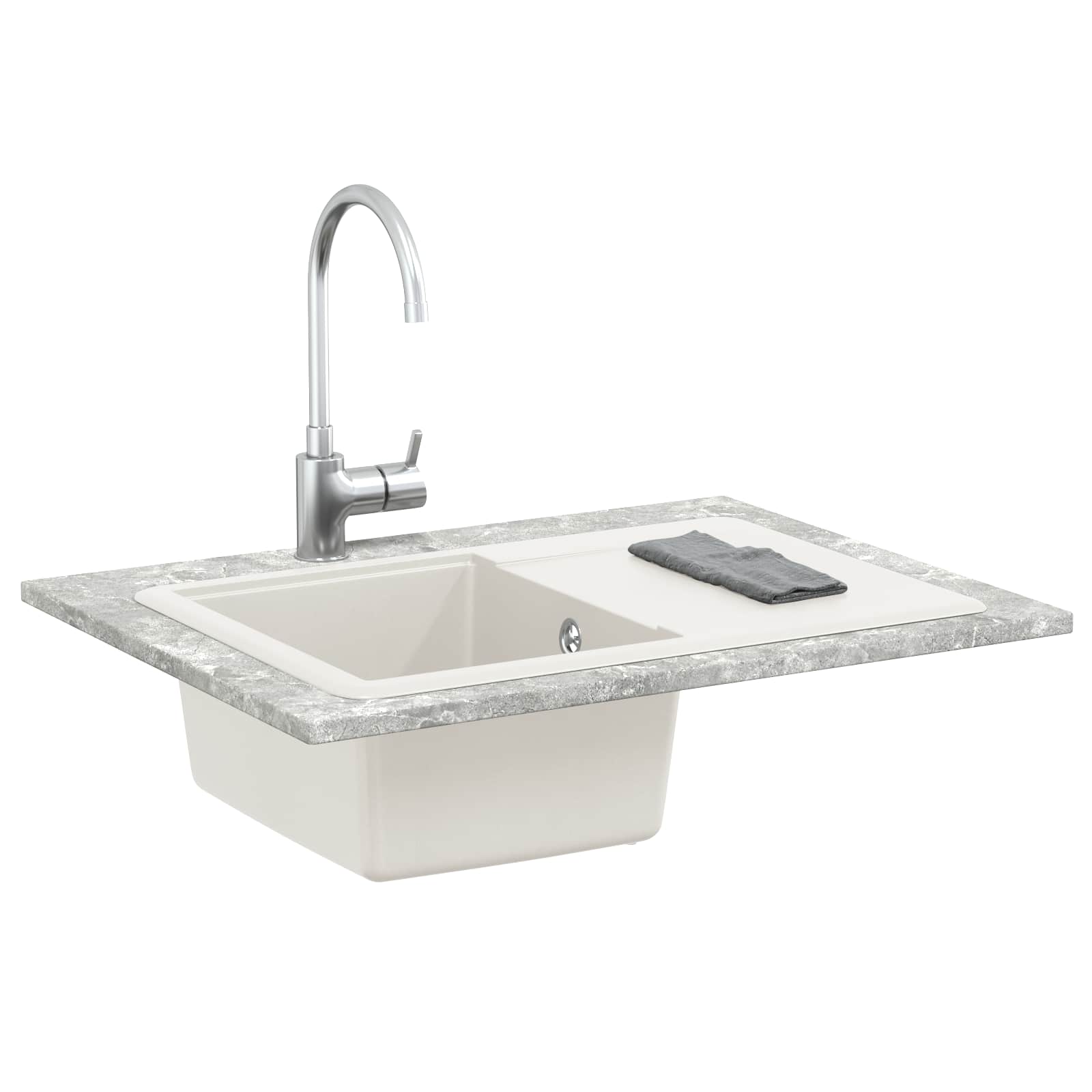 vidaXL Zlew Biały 670 x 460 mm 80% Kwarc i 20% Żywica