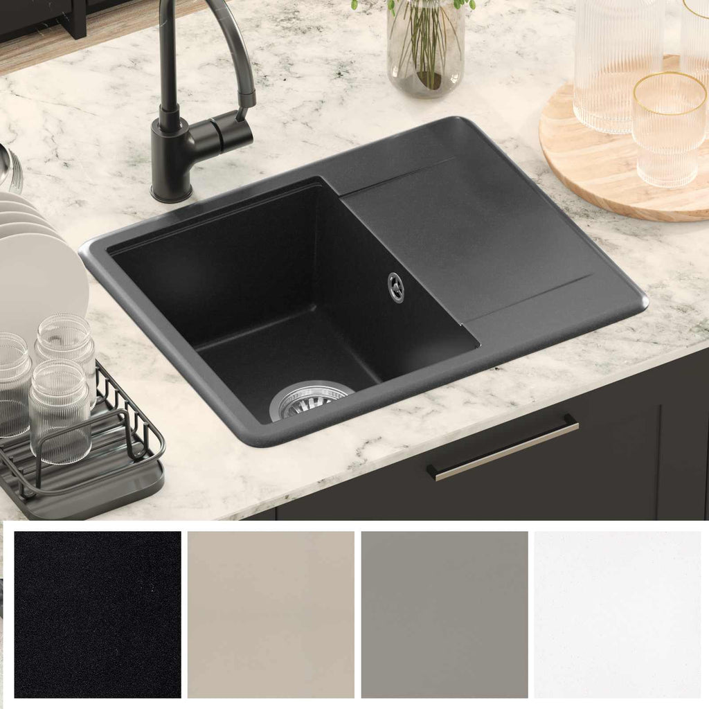 vidaXL Zlew Czarny 560 x 460 mm 80% Kwarc i 20% Żywica