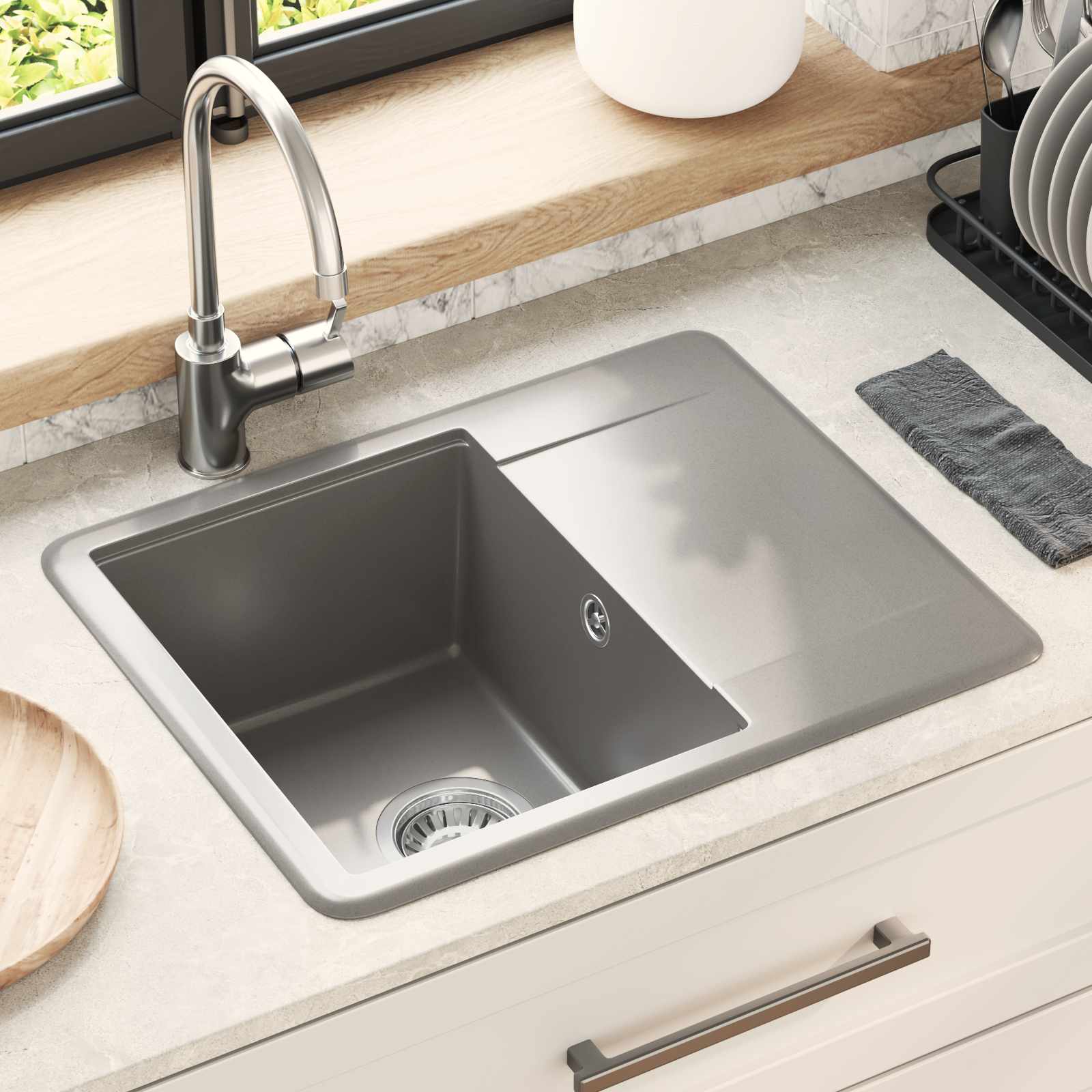 vidaXL Zlew Szary 560 x 460 mm 80% Kwarc i 20% Żywica