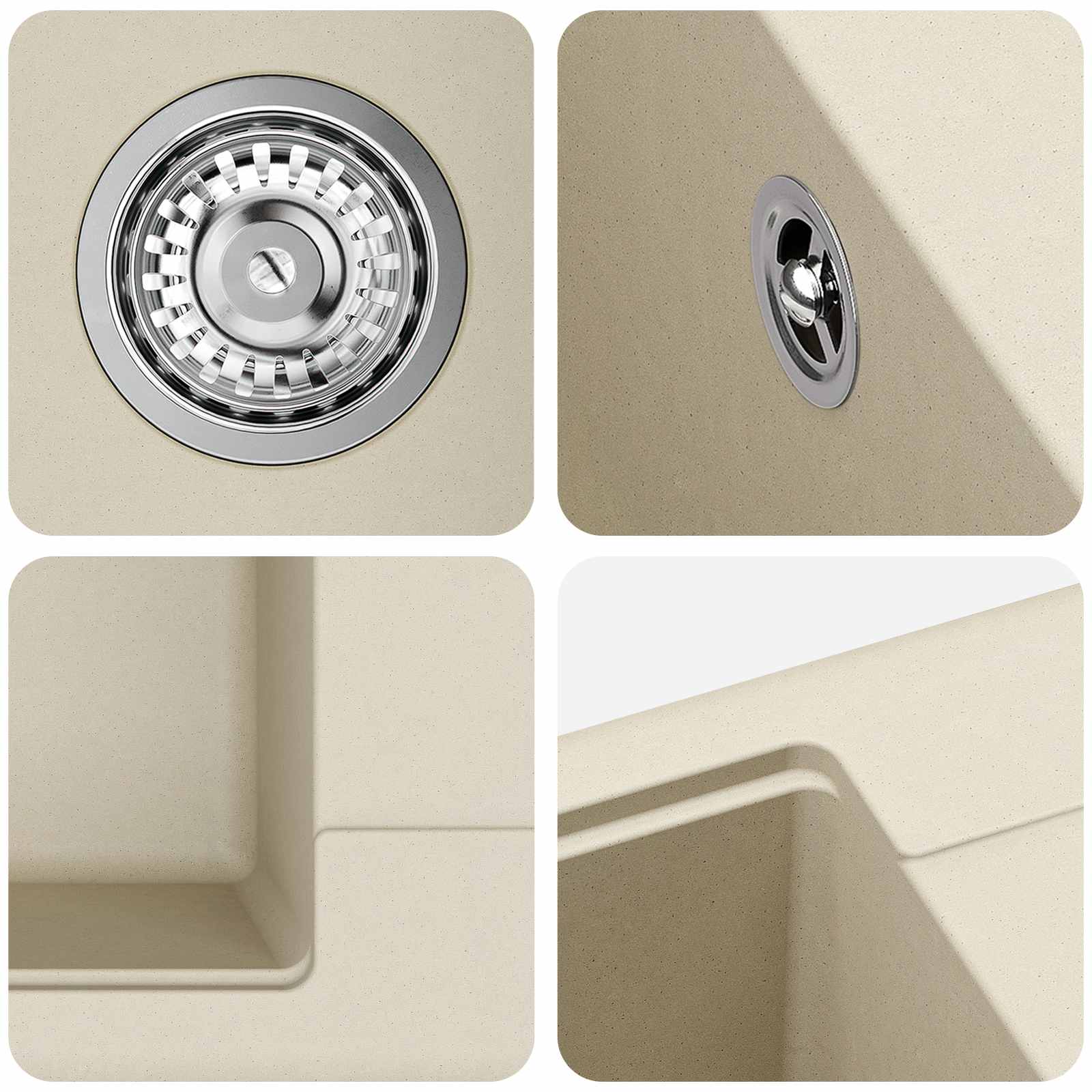 vidaXL Zlew Beżowy 560 x 460 mm 80% Kwarc i 20% Żywica