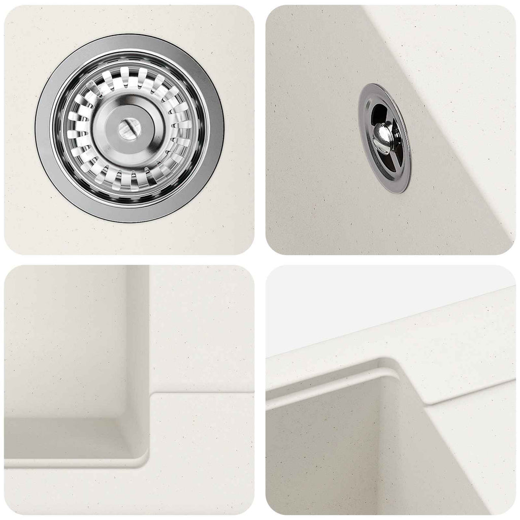 vidaXL Zlew Biały 560 x 460 mm 80% Kwarc i 20% Żywica