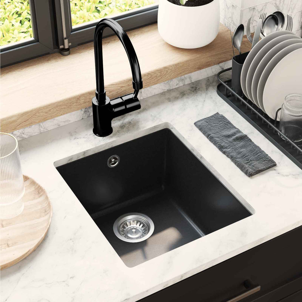 vidaXL Zlew Czarny 370 x 460 mm 80% Kwarc i 20% Żywica
