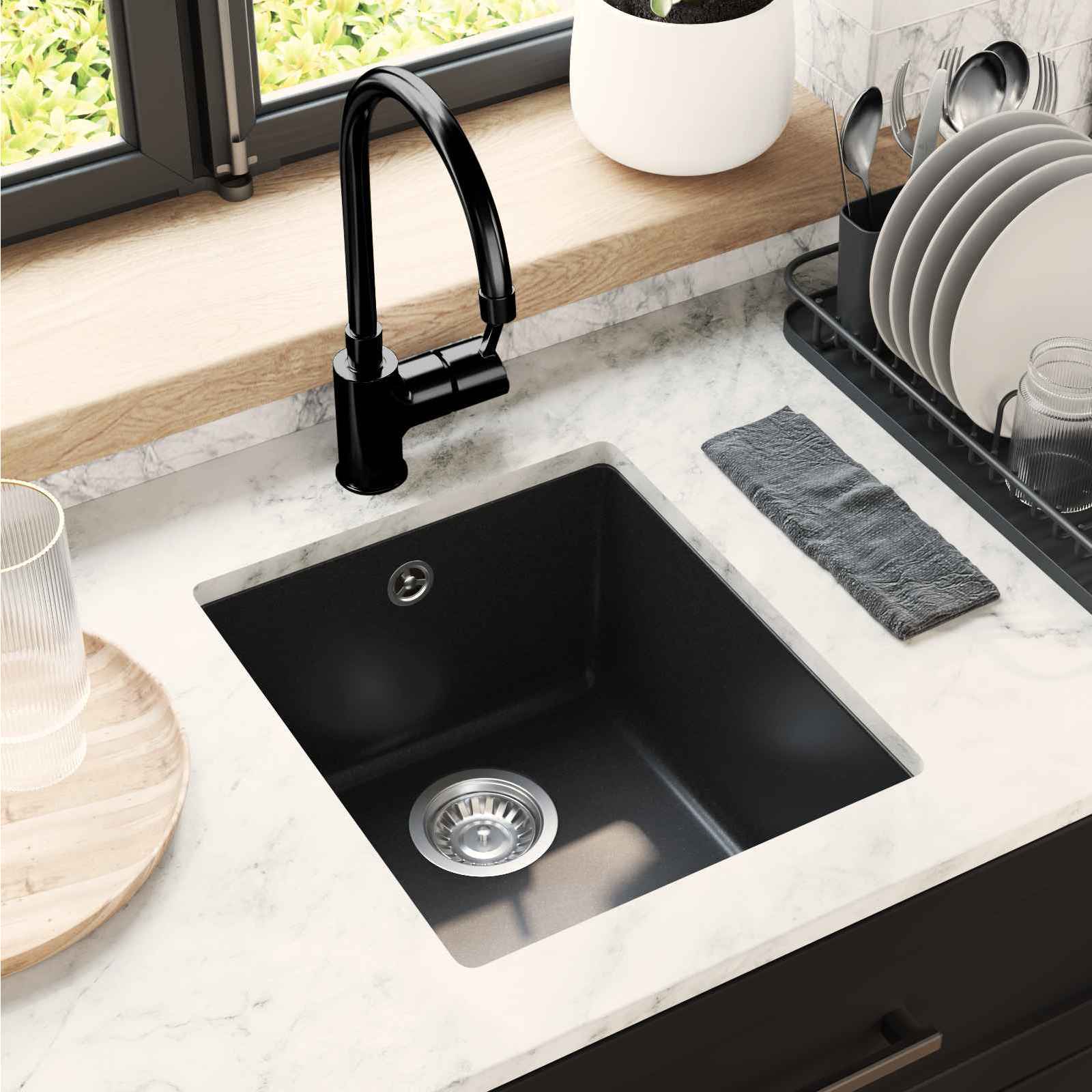 vidaXL Zlew Czarny 370 x 460 mm 80% Kwarc i 20% Żywica