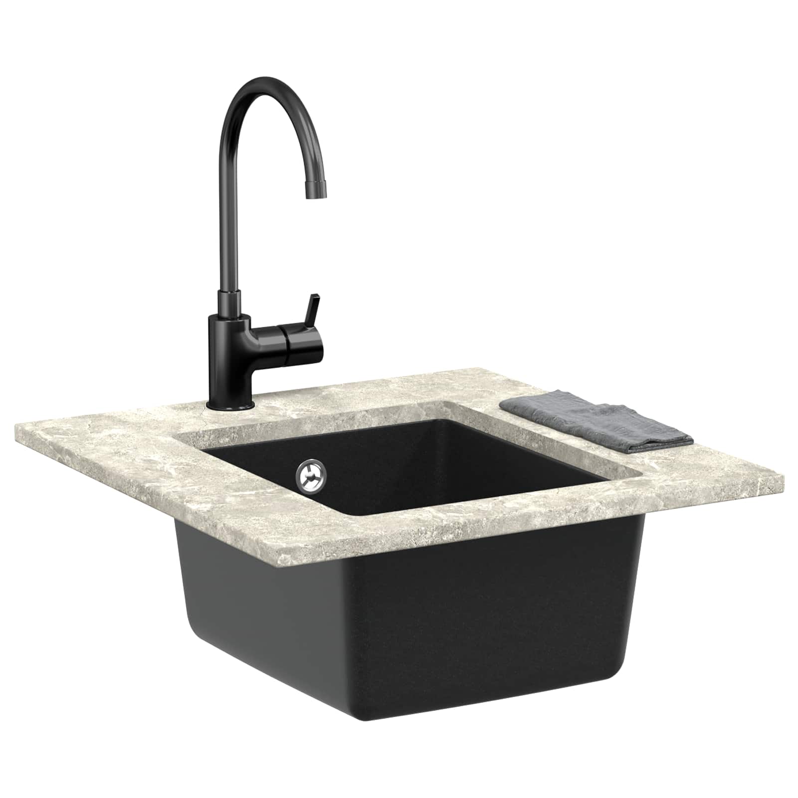 vidaXL Zlew Czarny 370 x 460 mm 80% Kwarc i 20% Żywica