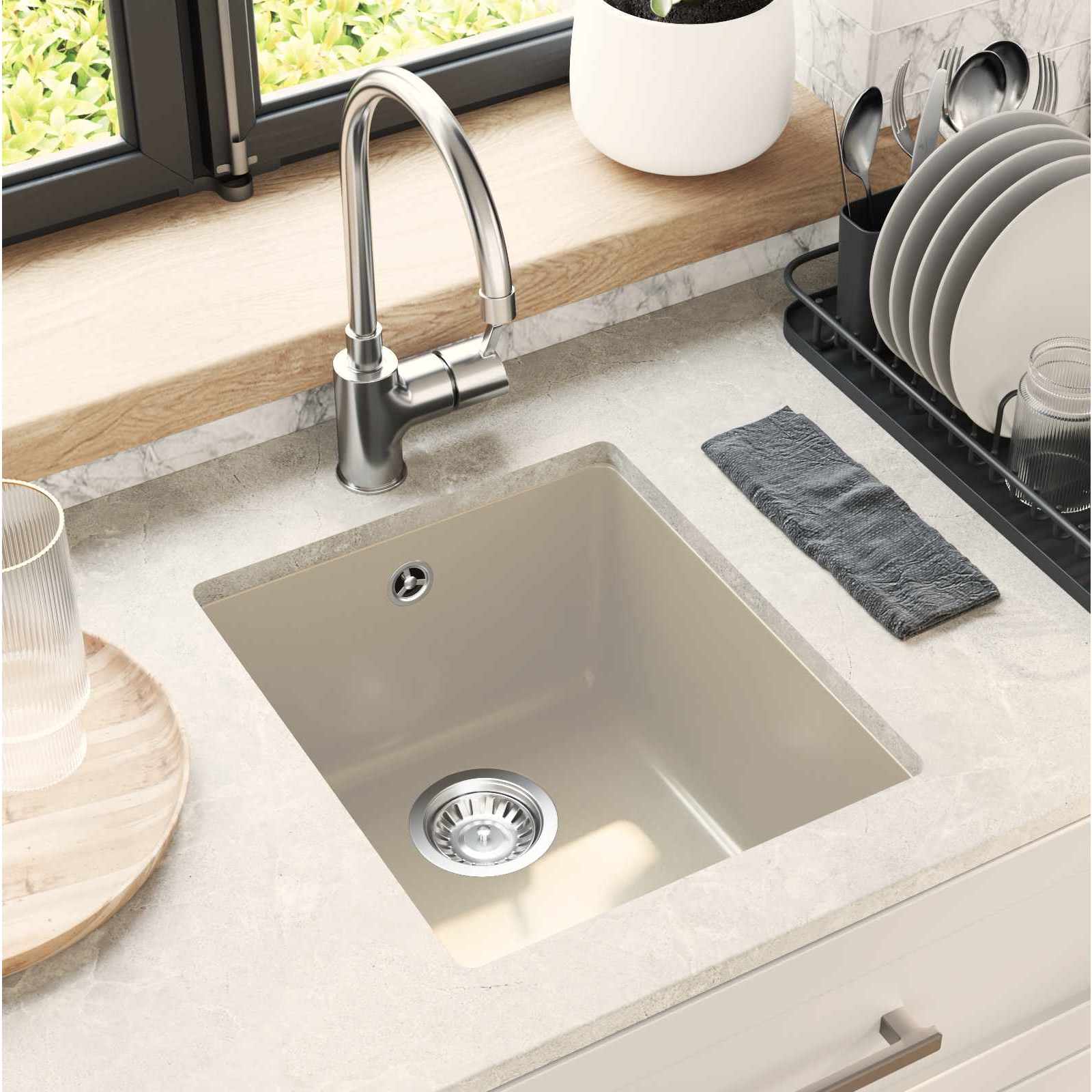 vidaXL Zlew Beżowy 370 x 460 mm 80% Kwarc i 20% Żywica
