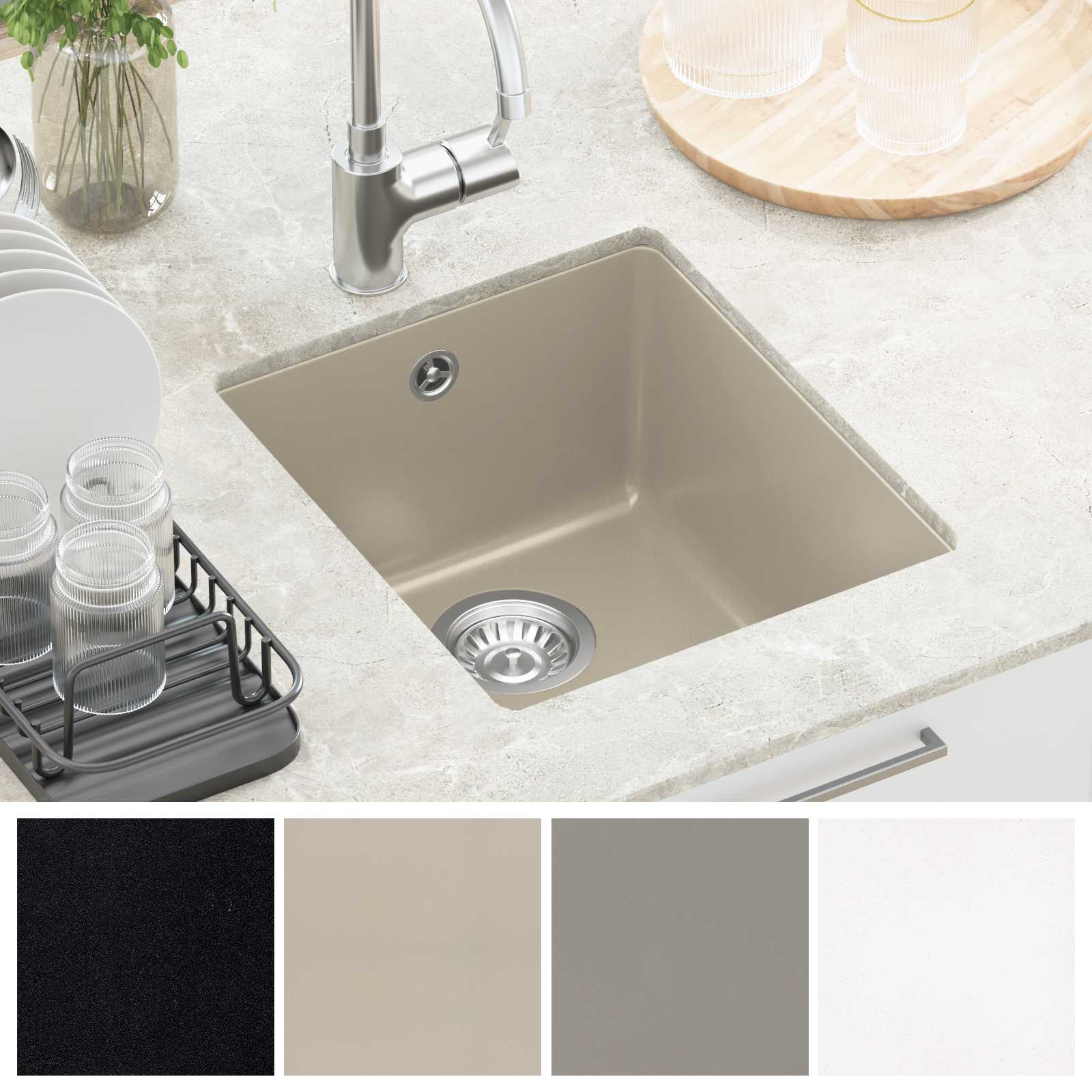 vidaXL Zlew Beżowy 370 x 460 mm 80% Kwarc i 20% Żywica