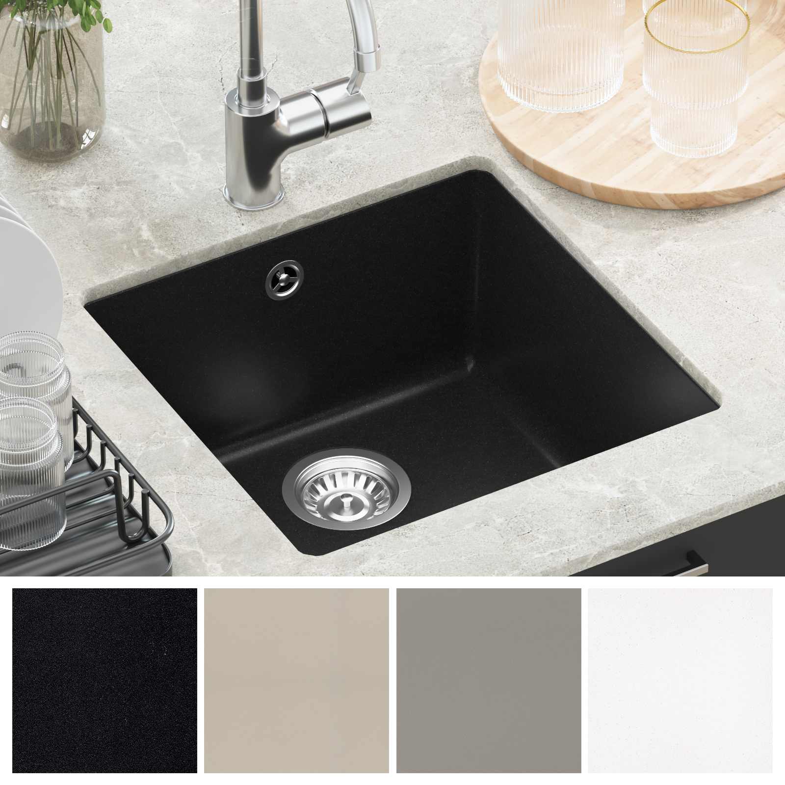 vidaXL Zlew Czarny 430 x 460 mm 80% Kwarc i 20% Żywica