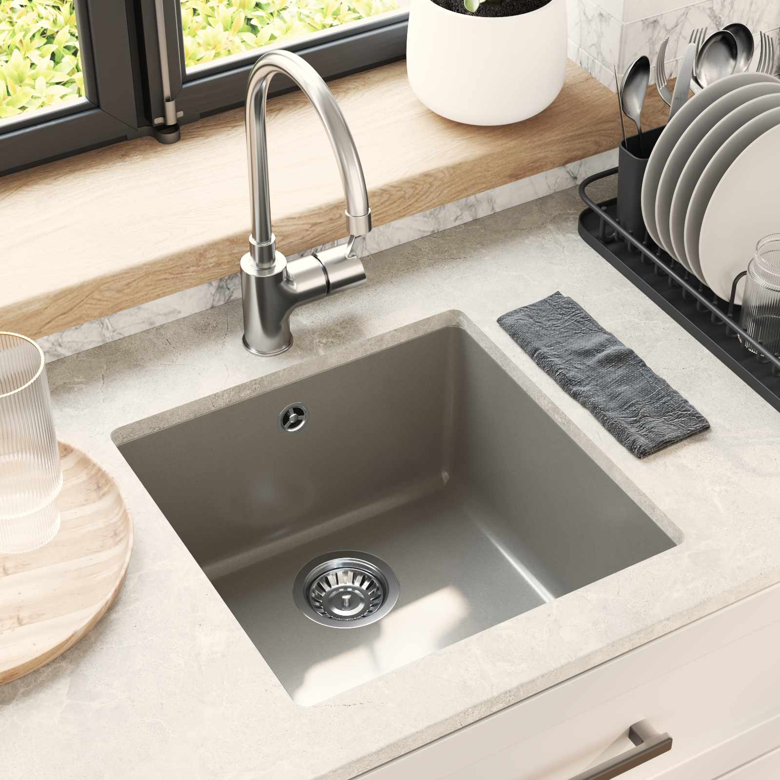vidaXL Zlew Szary 430 x 460 mm 80% Kwarc i 20% Żywica