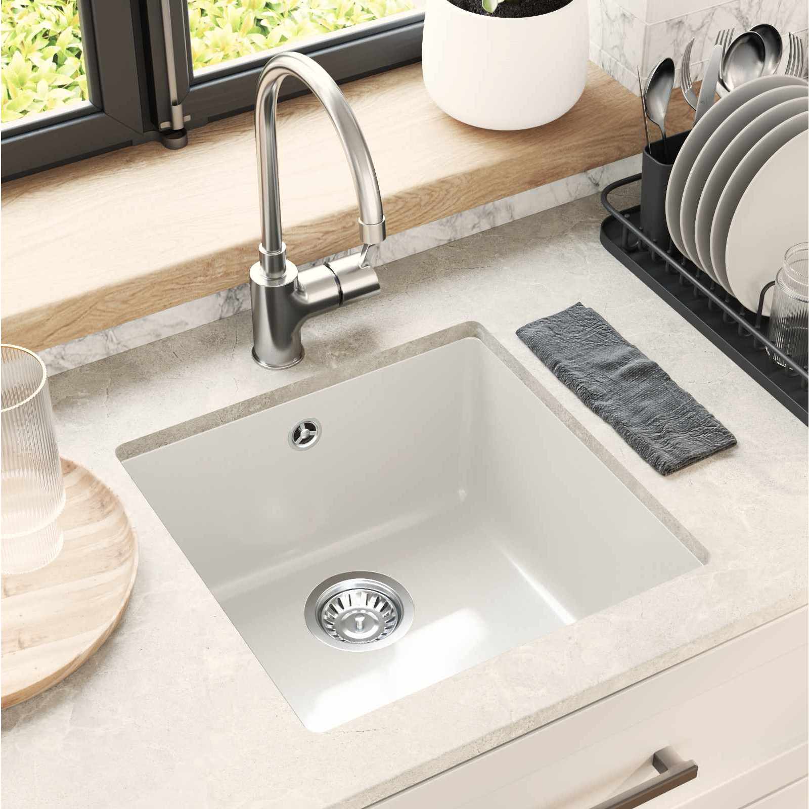 vidaXL Zlew Biały 430 x 460 mm 80% Kwarc i 20% Żywica