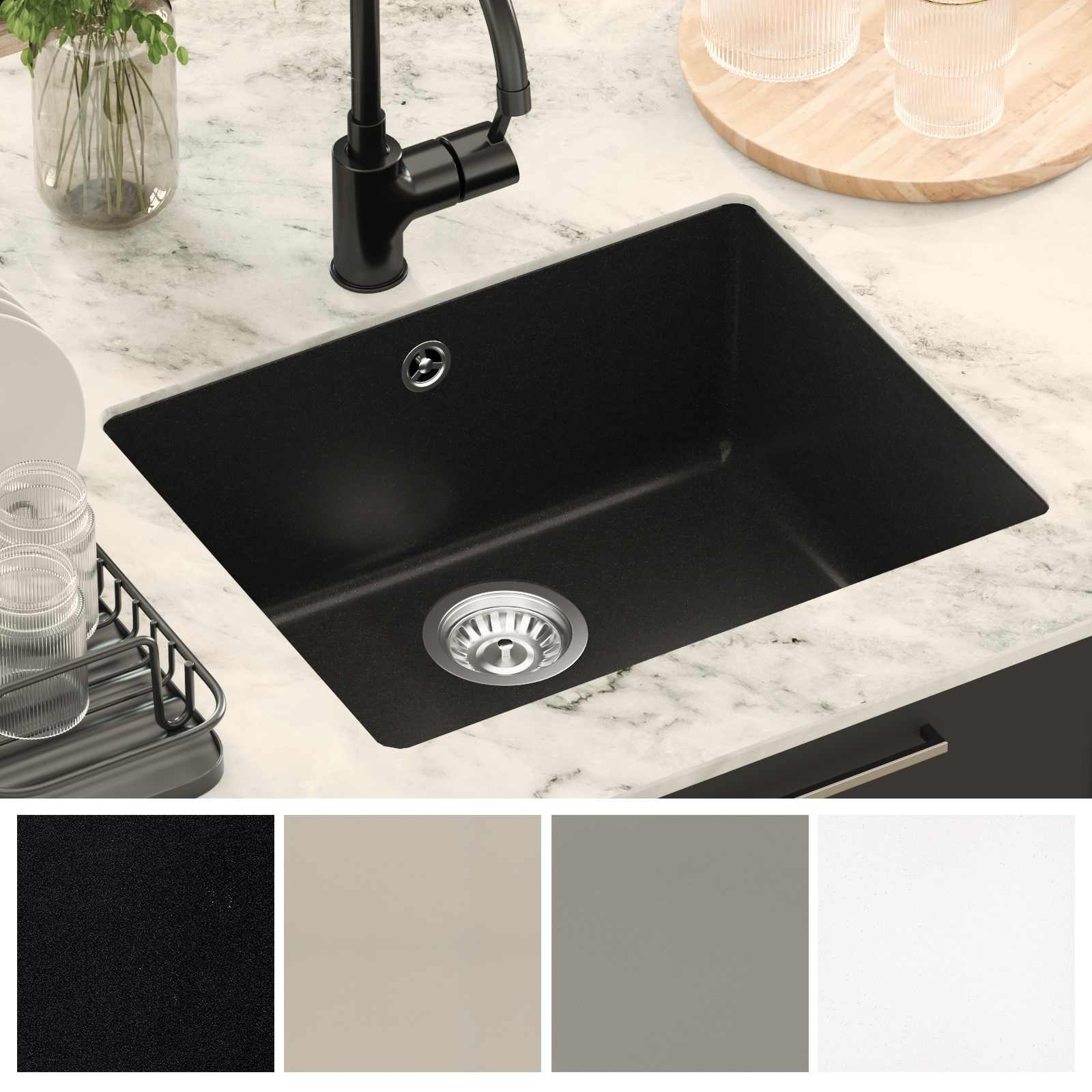 vidaXL Zlew Czarny 530 x 460 mm 80% Kwarc i 20% Żywica