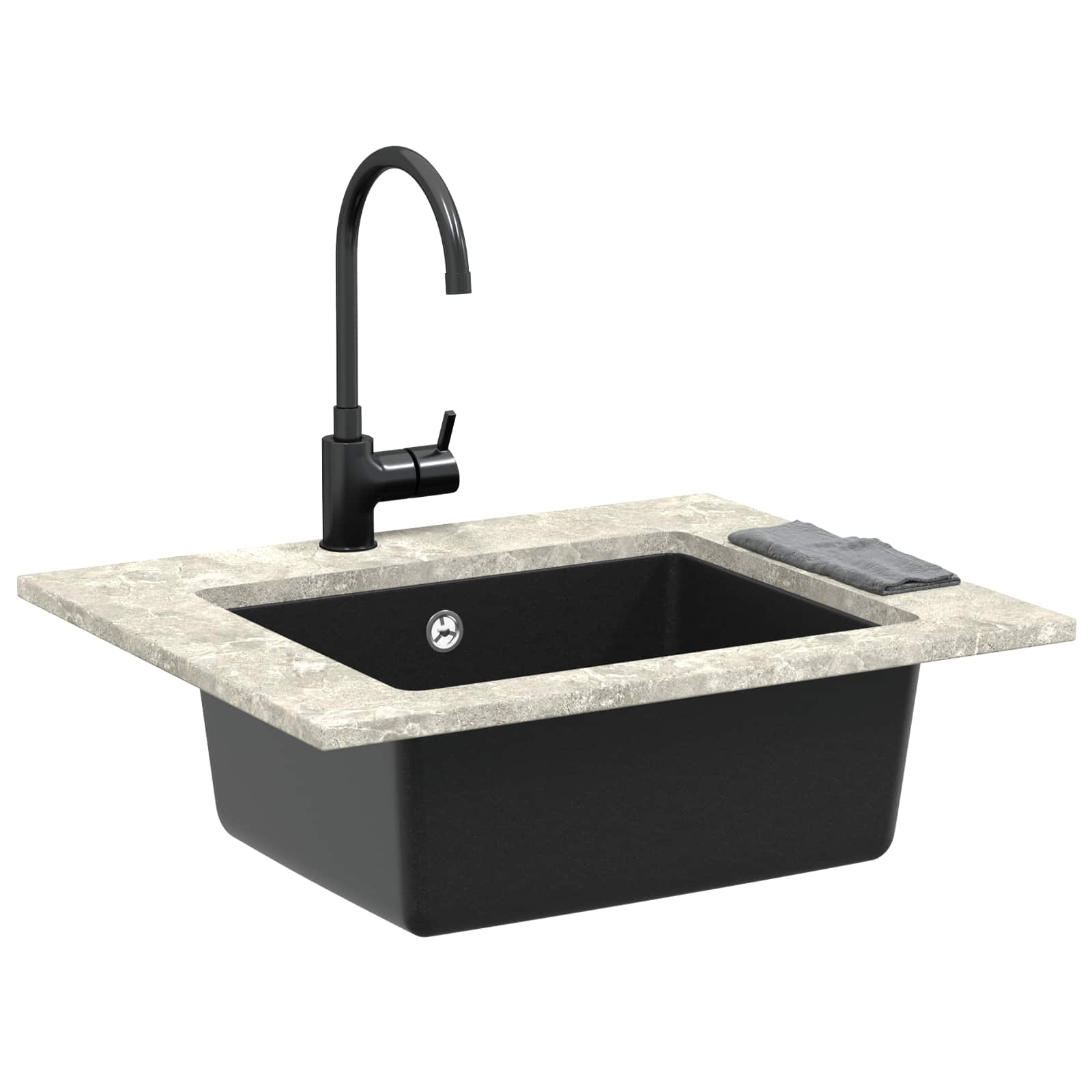 vidaXL Zlew Czarny 530 x 460 mm 80% Kwarc i 20% Żywica