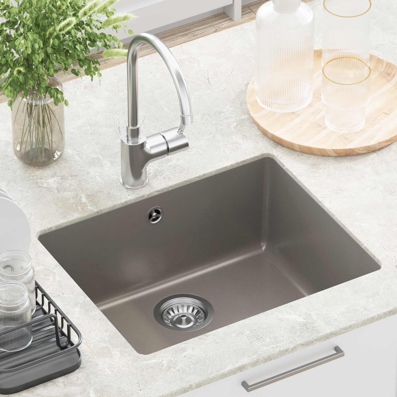 vidaXL Zlew Szary 530 x 460 mm 80% Kwarc i 20% Żywica