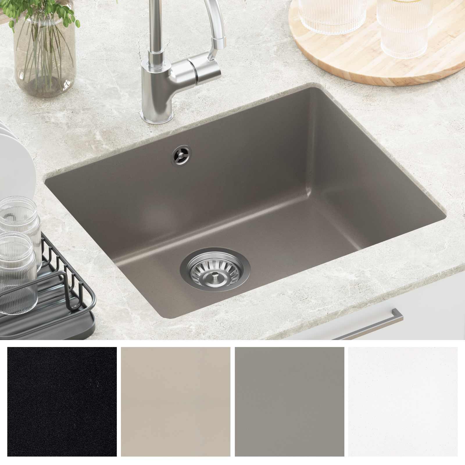 vidaXL Zlew Szary 530 x 460 mm 80% Kwarc i 20% Żywica