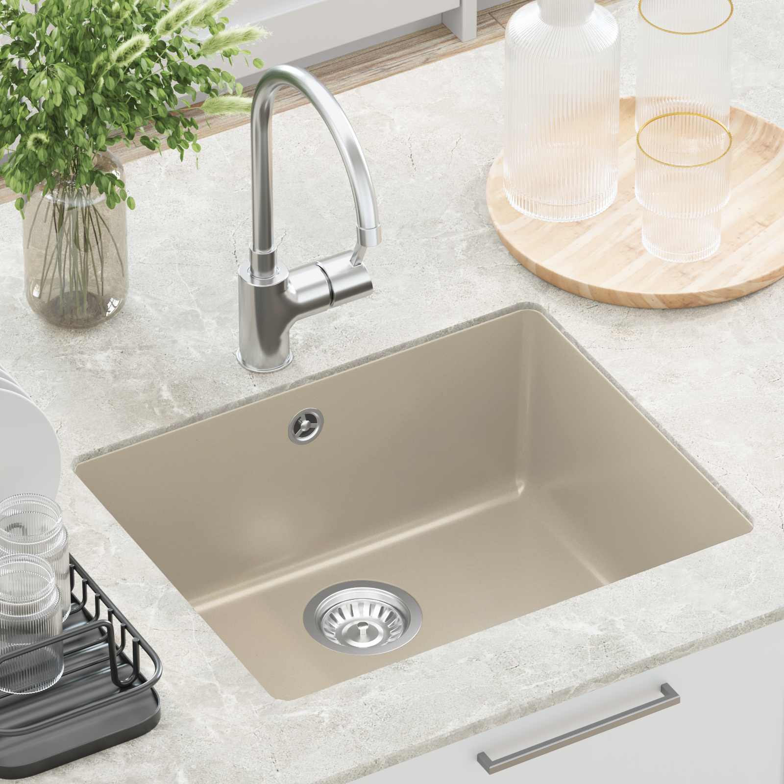 vidaXL Zlew Beżowy 530 x 460 mm 80% Kwarc i 20% Żywica
