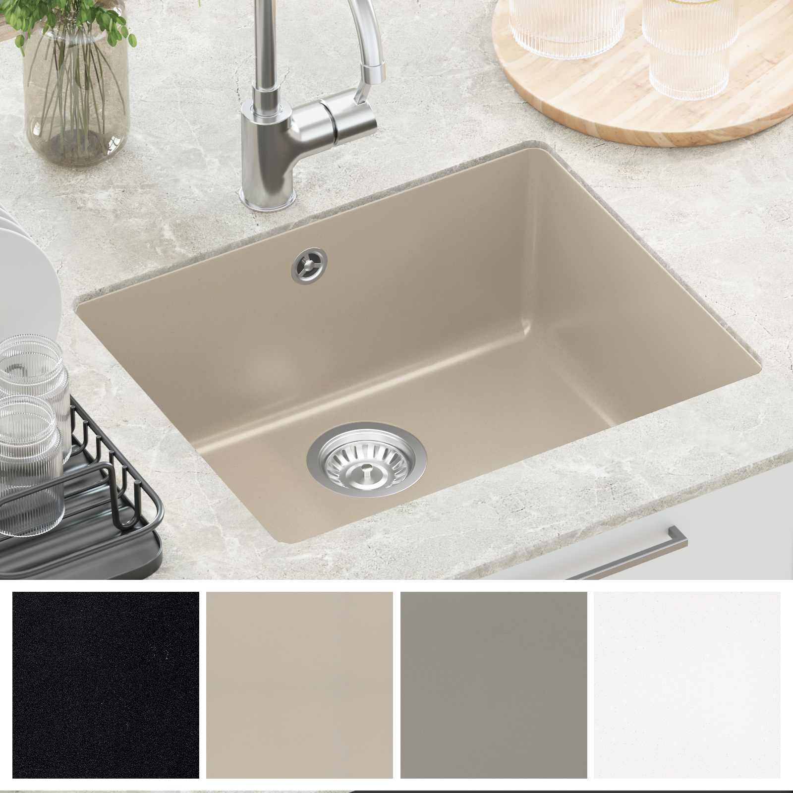 vidaXL Zlew Beżowy 530 x 460 mm 80% Kwarc i 20% Żywica