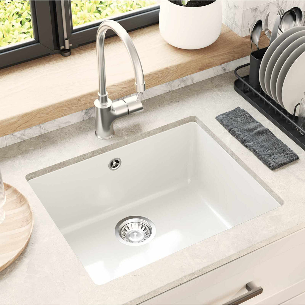 vidaXL Zlew Biały 530 x 460 mm 80% Kwarc i 20% Żywica
