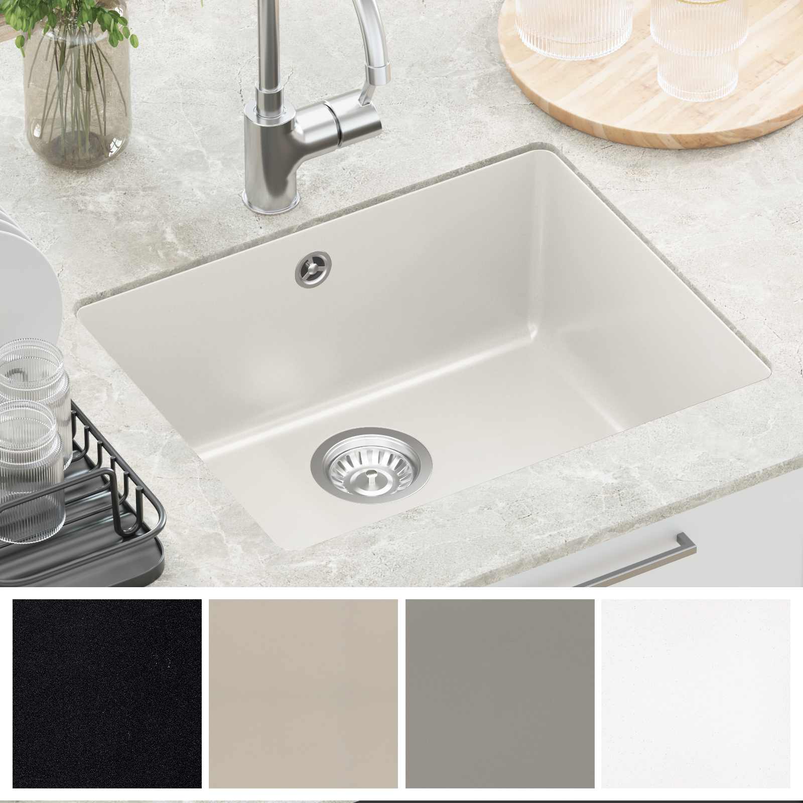 vidaXL Zlew Biały 530 x 460 mm 80% Kwarc i 20% Żywica