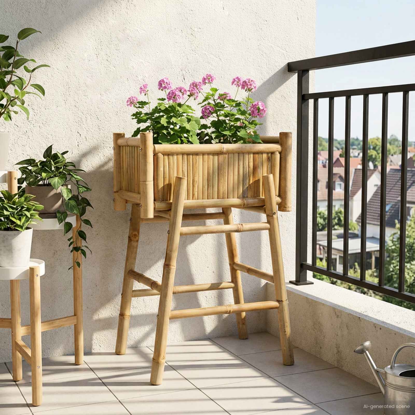 vidaXL Doniczka ogrodowa z uchwytem Naturalny 50 x 38 x 74 cm Bambus