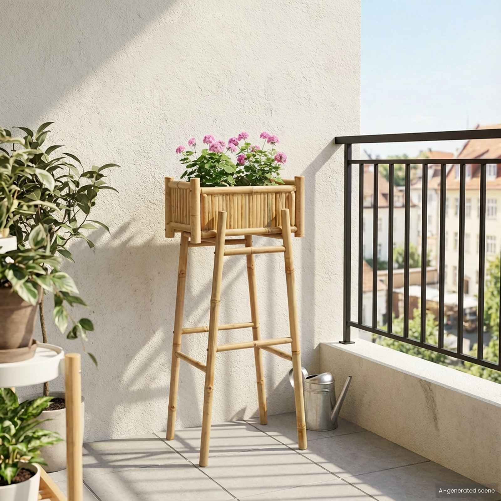 vidaXL Doniczka ogrodowa z uchwytem Naturalny 50 x 38 x 114 cm Bambus