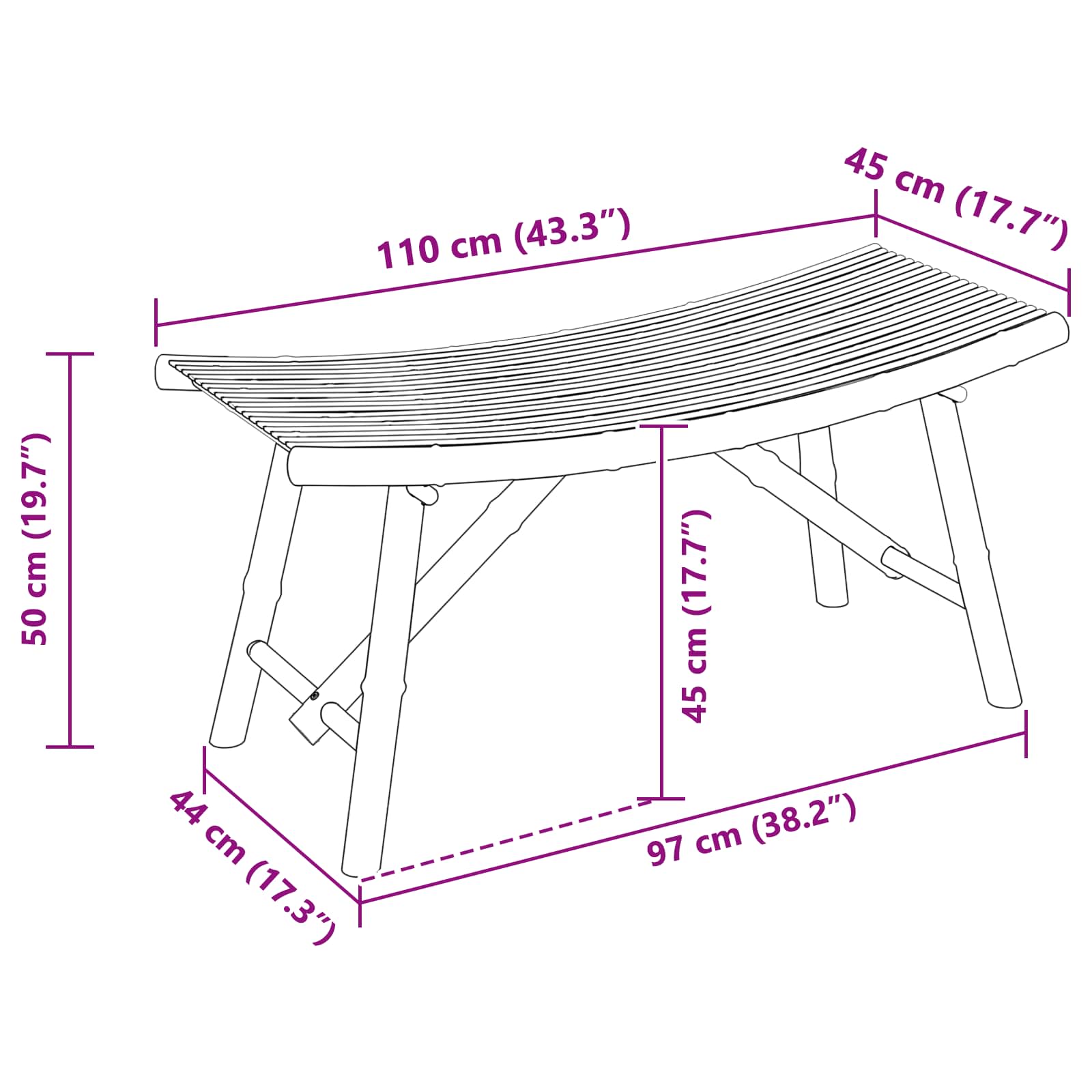 vidaXL Ławka ogrodowa Naturalny 110 x 45 x 50 cm Bambus