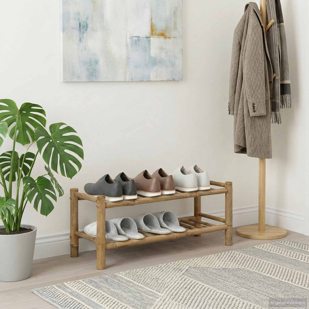 vidaXL Stojak na buty z półką Naturalny 68 x 28 x 30 cm Bambus