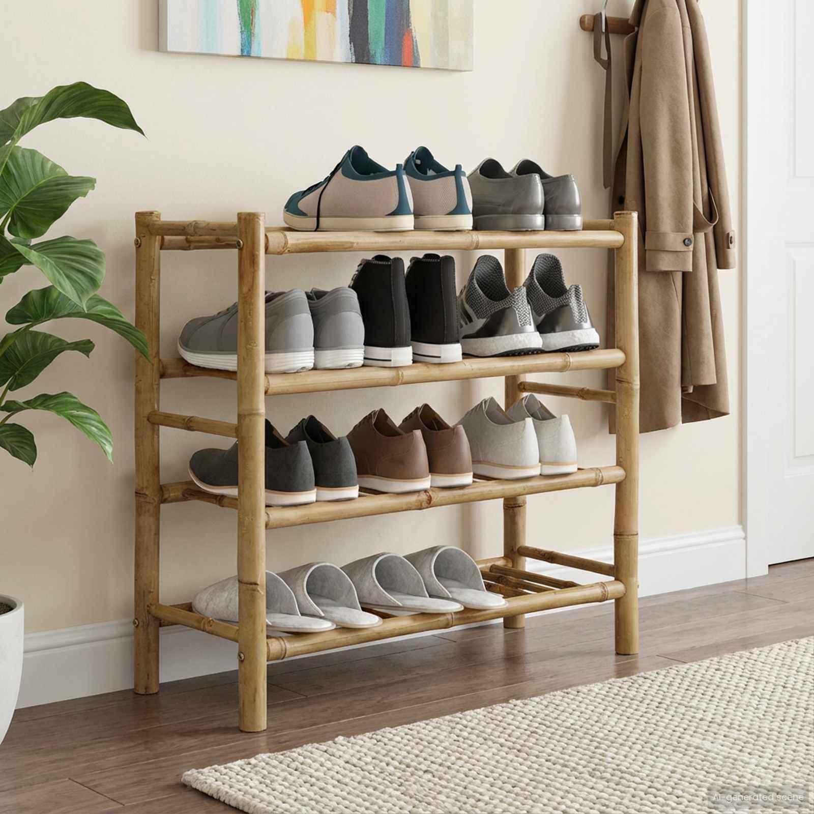vidaXL Stojak na buty z półką Naturalny 68 x 28 x 63 cm Bambus