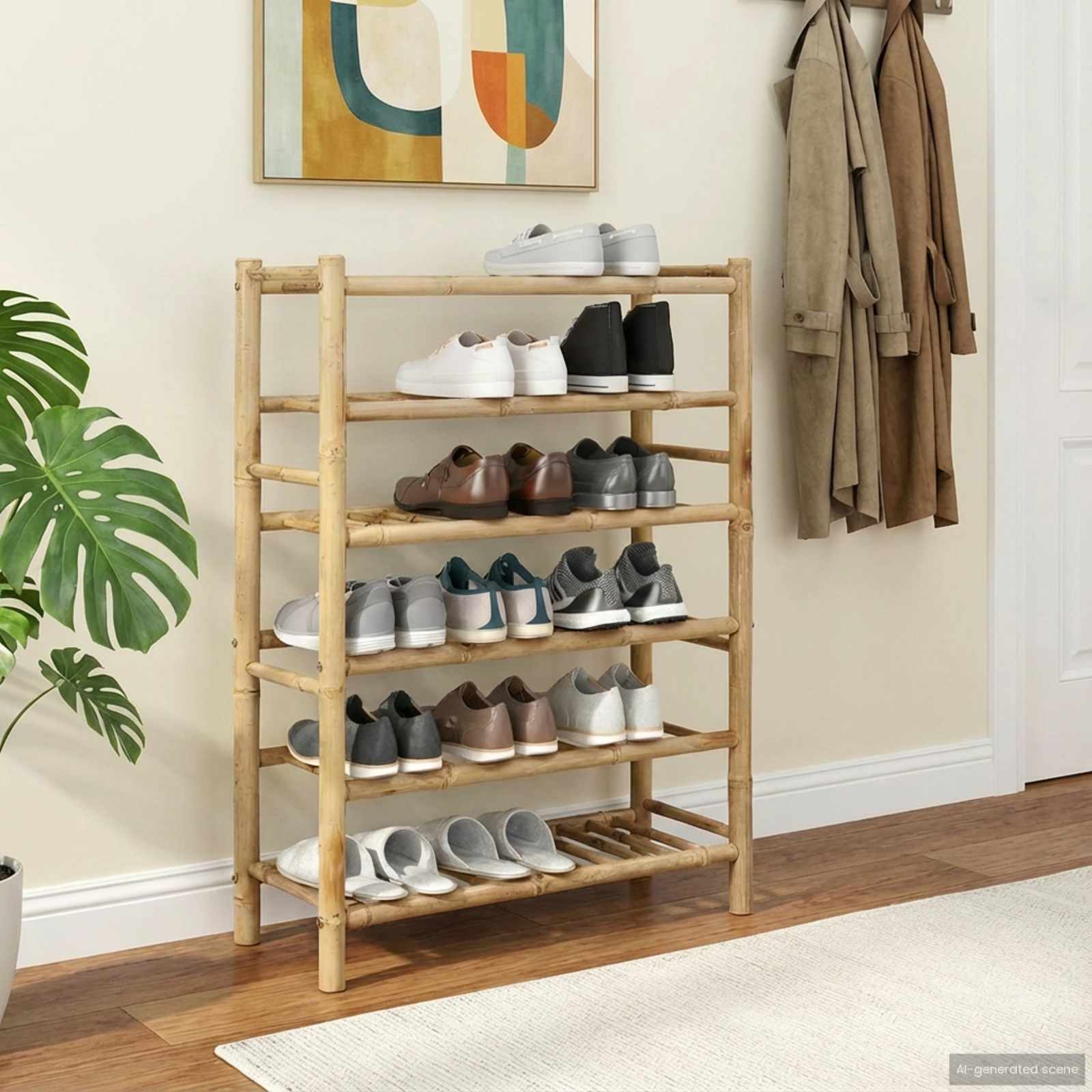 vidaXL Stojak na buty z półką Naturalny 68 x 28 x 96 cm Bambus