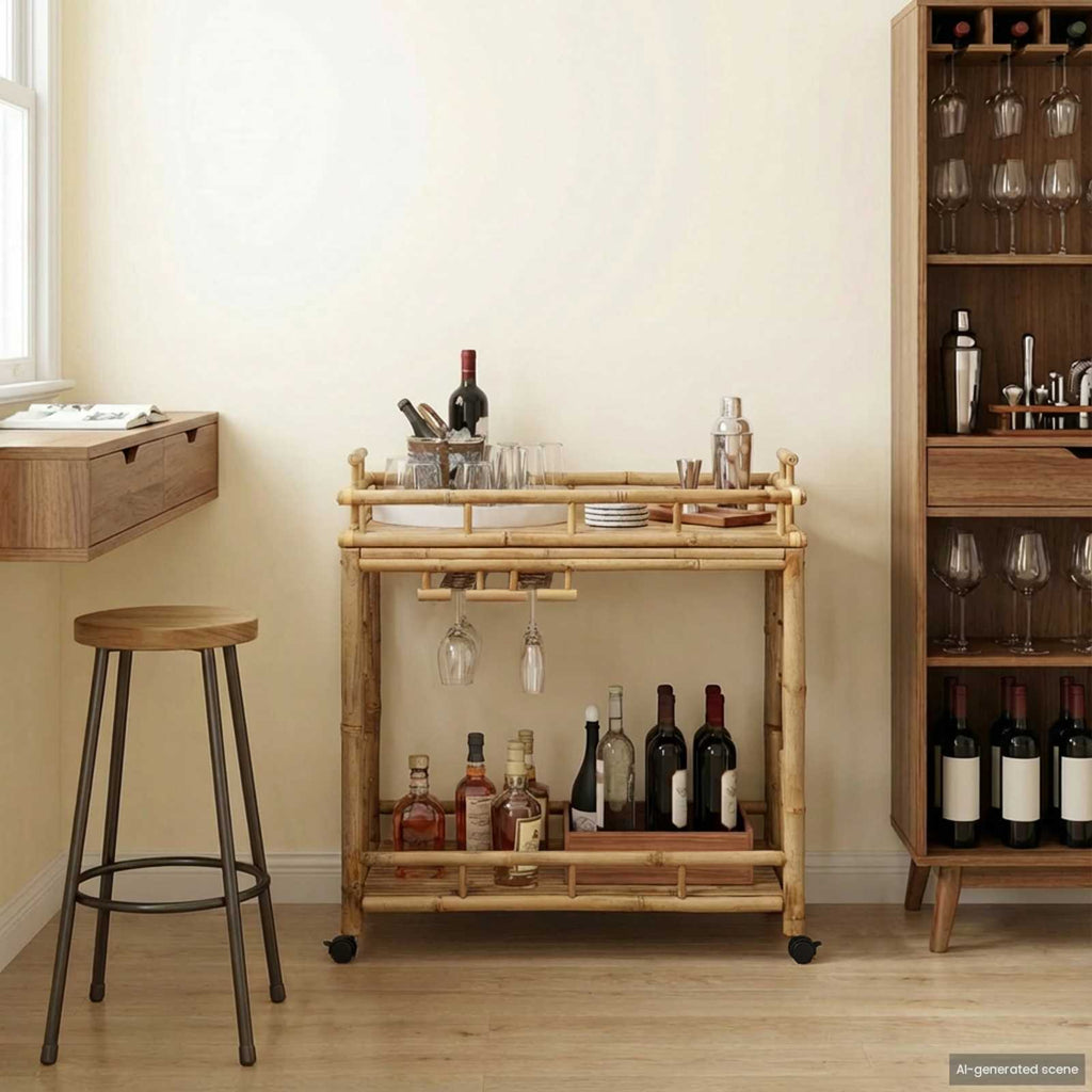 vidaXL Wózek na wino z kółkami Naturalny 85 x 50 x 93 cm Bambus