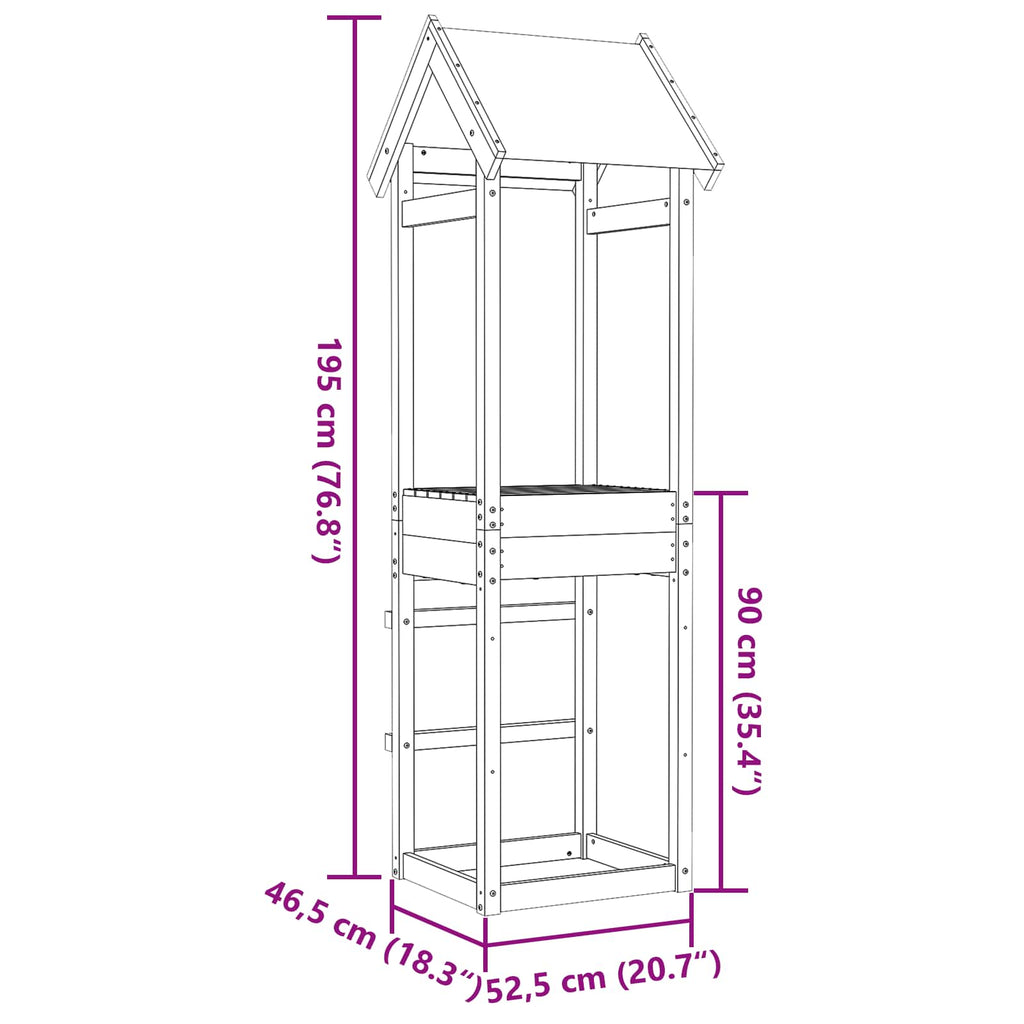 vidaXL Wieża zabaw Brązowy 52,5 x 46,5 x 195 cm Lite drewno sosnowe