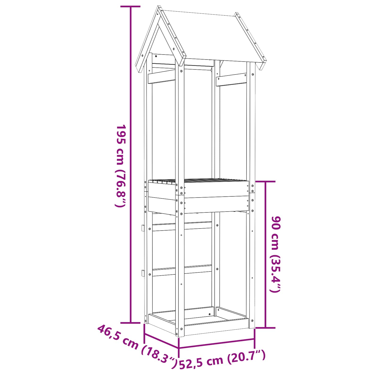 vidaXL Wieża zabaw Brązowy 52,5 x 46,5 x 195 cm Lite drewno sosnowe