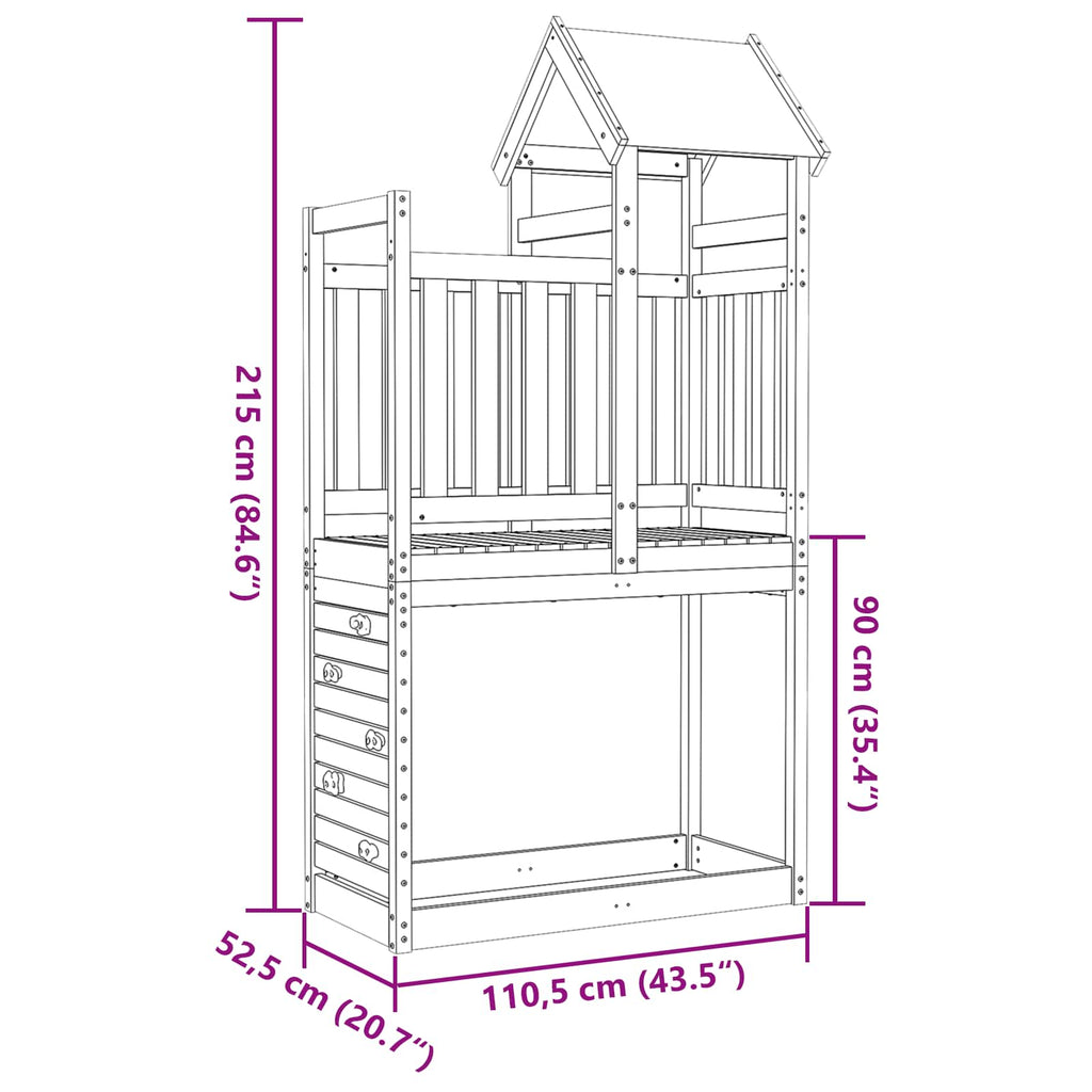 vidaXL Wieża zabaw Brązowy 110.5 x 52.5 x 215 cm Lite drewno sosnowe