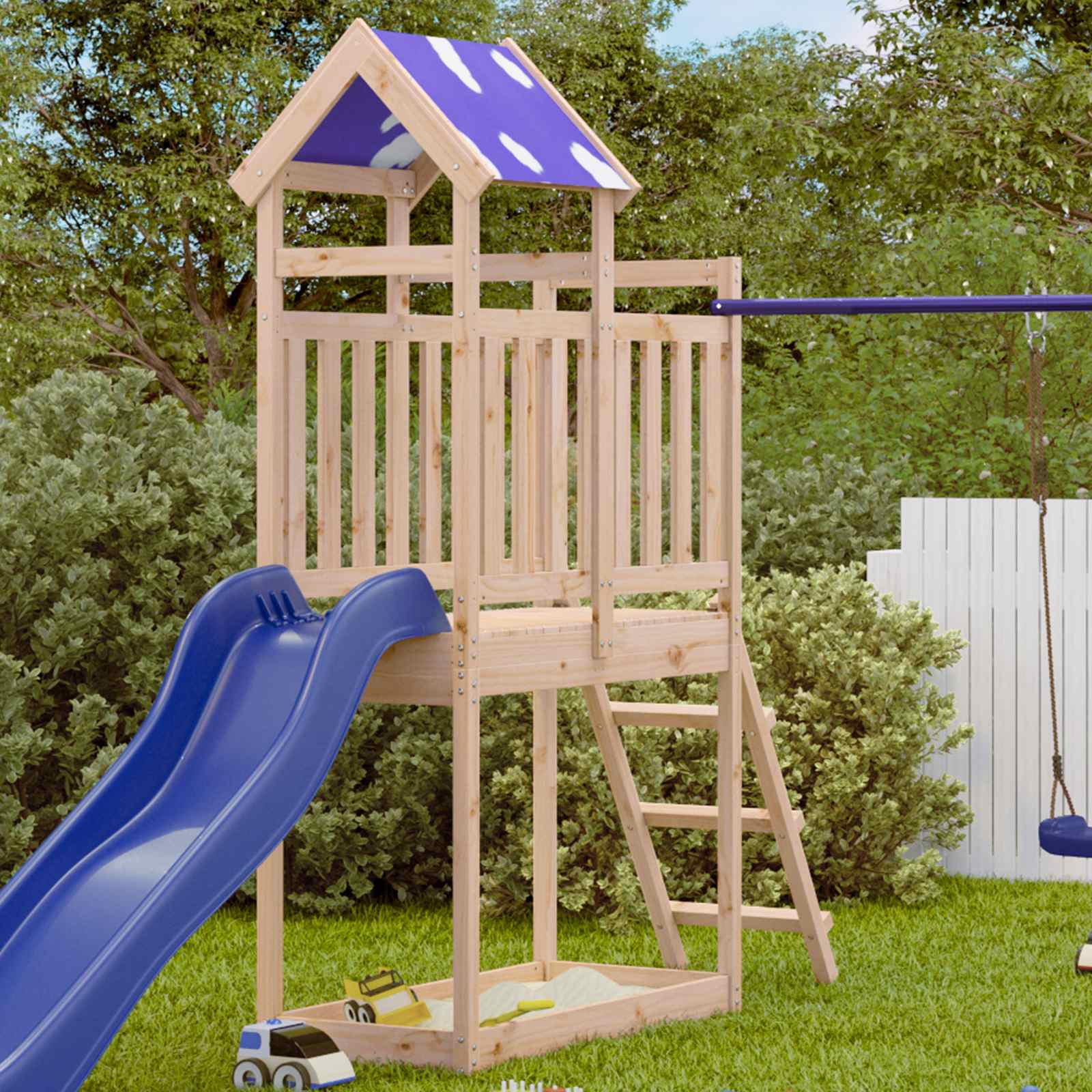 vidaXL Wieża zabaw Brązowy 52,5 x 110,5 x 215 cm Lite drewno sosnowe
