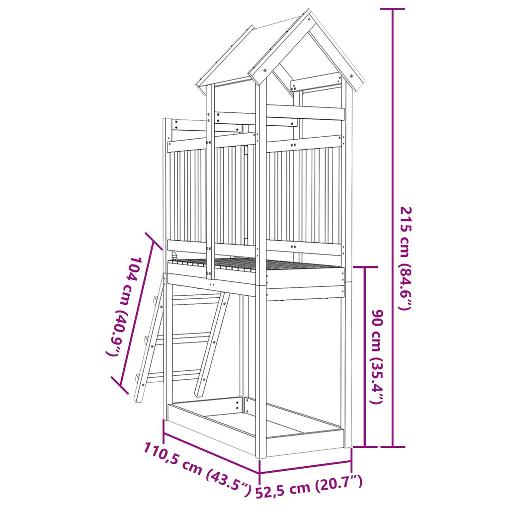vidaXL Wieża zabaw Brązowy 52,5 x 110,5 x 215 cm Drewno Douglas lite