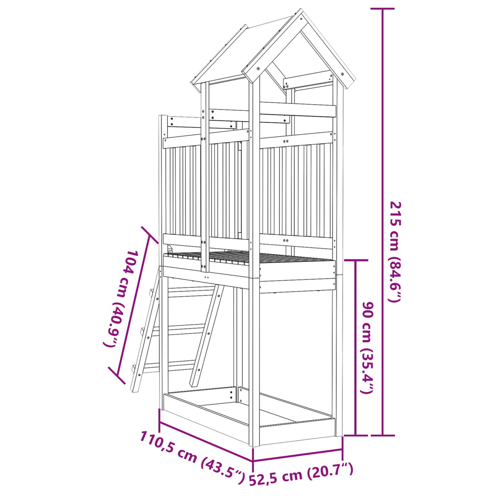 vidaXL Wieża zabaw Brązowy 52,5 x 110,5 x 215 cm Drewno Douglas lite