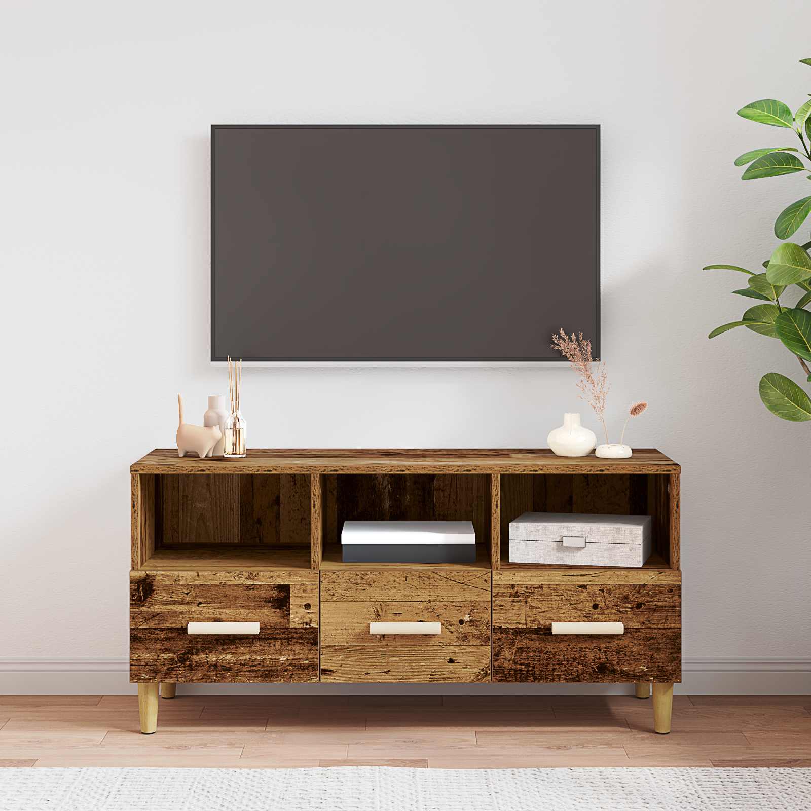 vidaXL Szafka pod telewizor z szufladą Stare drewno 102 x 36 x 50 cm