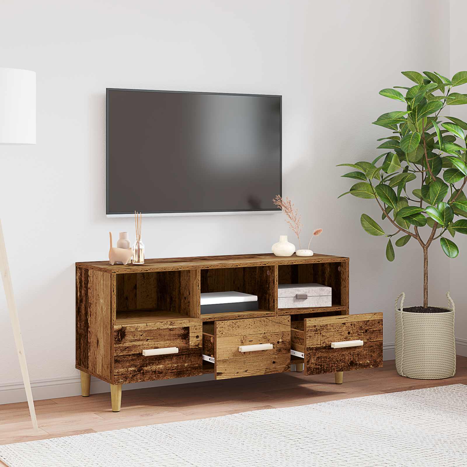vidaXL Szafka pod telewizor z szufladą Stare drewno 102 x 36 x 50 cm