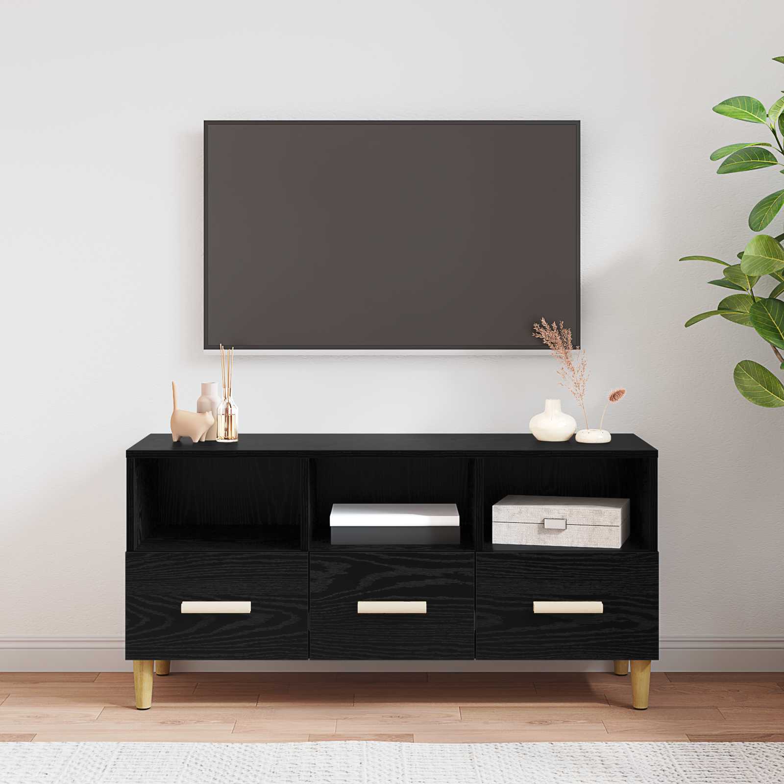 vidaXL Szafka pod telewizor z szufladą Czarny Dąb 102 x 36 x 50 cm