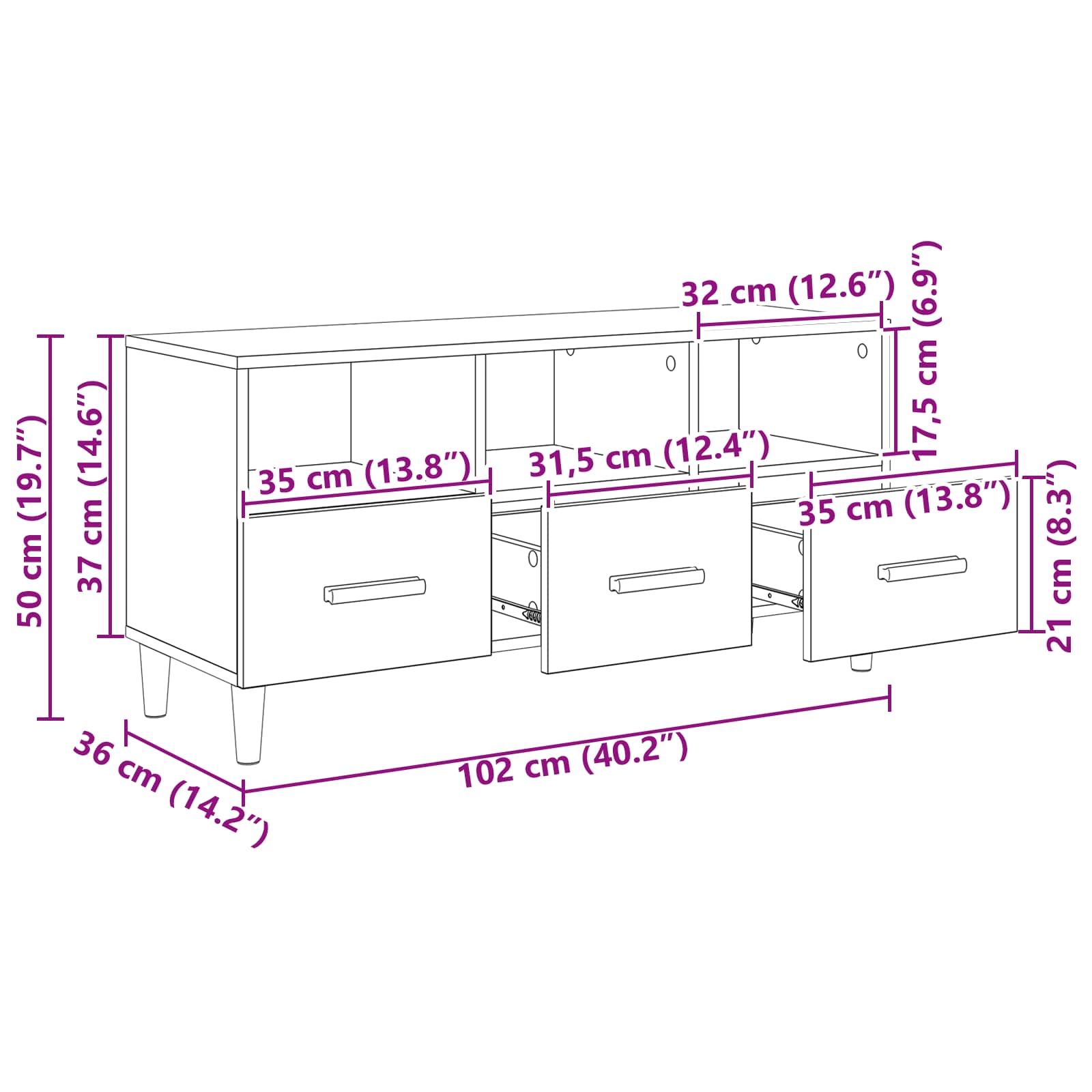 vidaXL Szafka pod telewizor z szufladą Czarny Dąb 102 x 36 x 50 cm