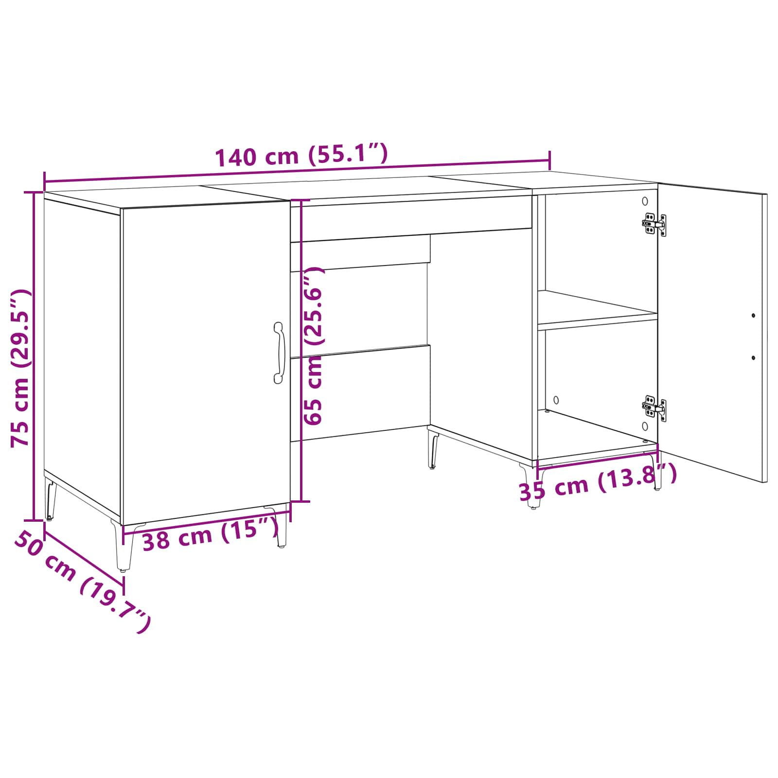 vidaXL Biurko Stare drewno 140 x 50 x 75 cm Materiał drewnopochodny