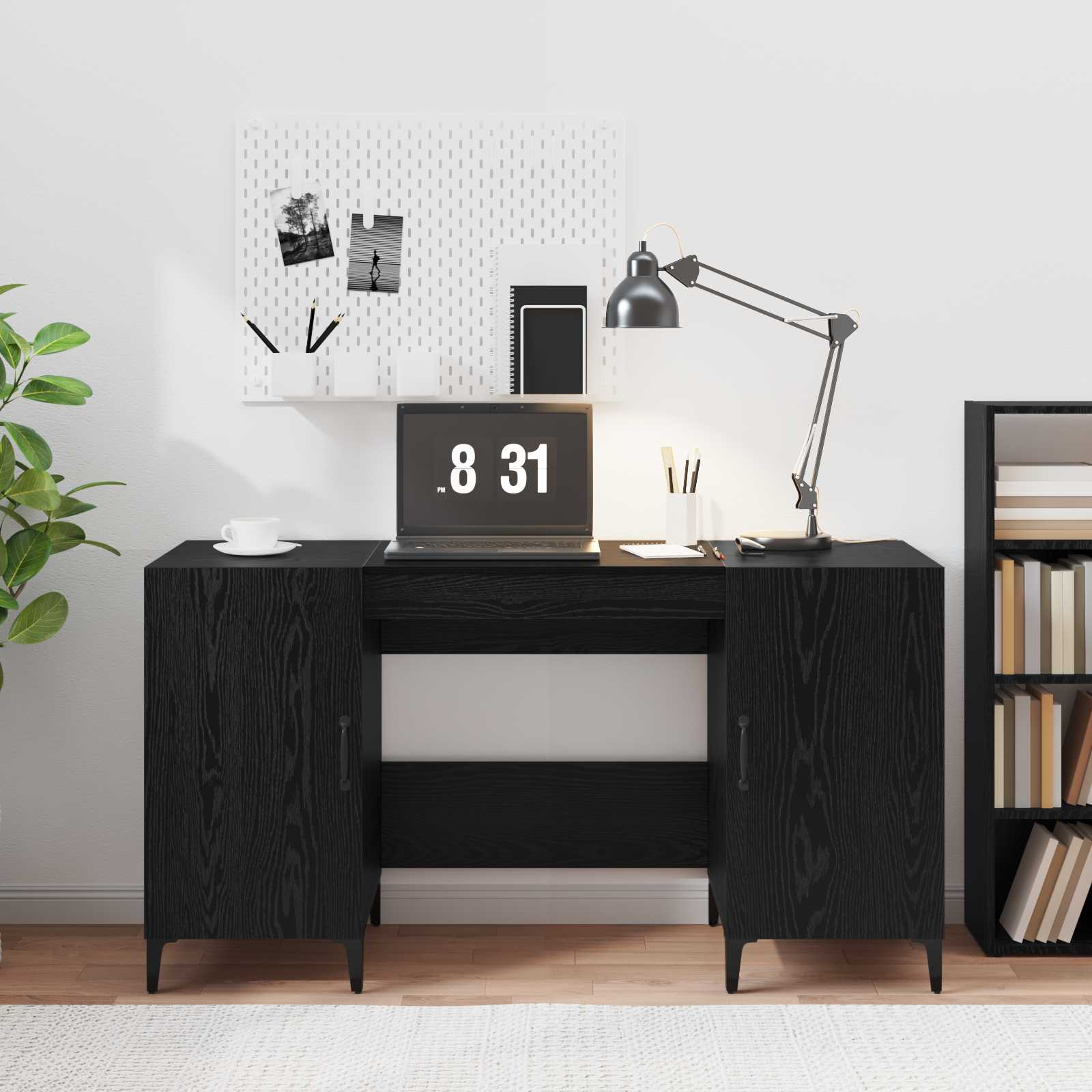 vidaXL Biurko Czarny Dąb 140 x 50 x 75 cm Materiał drewnopochodny