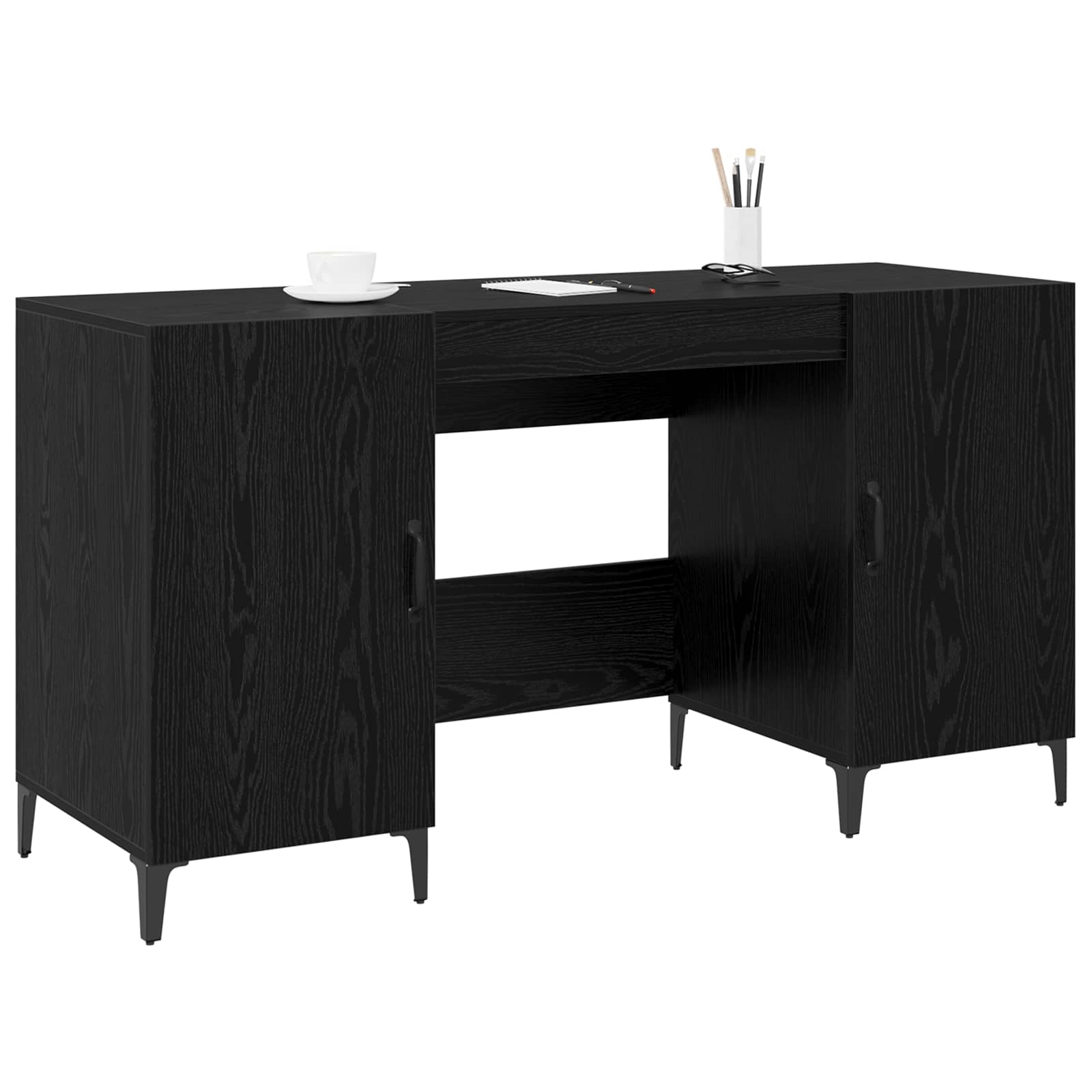 vidaXL Biurko Czarny Dąb 140 x 50 x 75 cm Materiał drewnopochodny