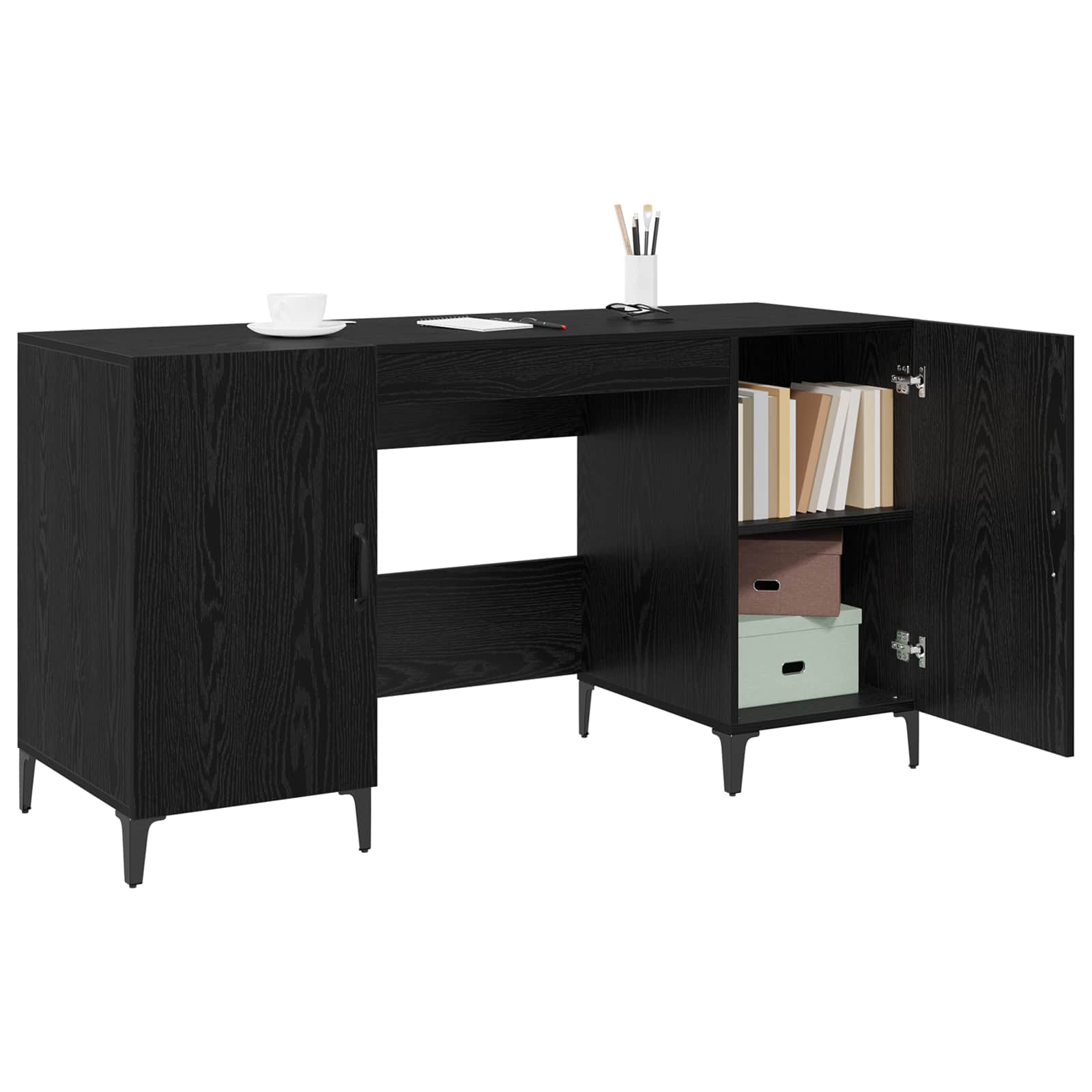 vidaXL Biurko Czarny Dąb 140 x 50 x 75 cm Materiał drewnopochodny