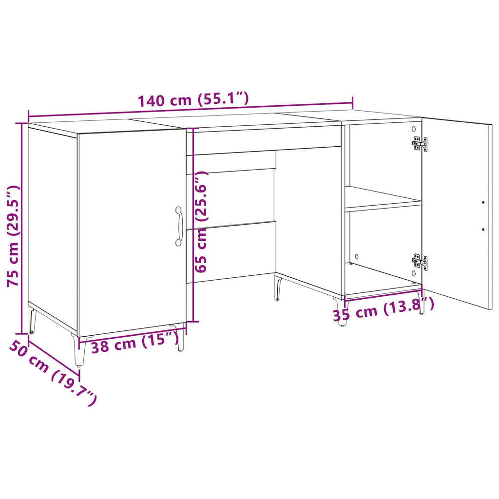 vidaXL Biurko Czarny Dąb 140 x 50 x 75 cm Materiał drewnopochodny
