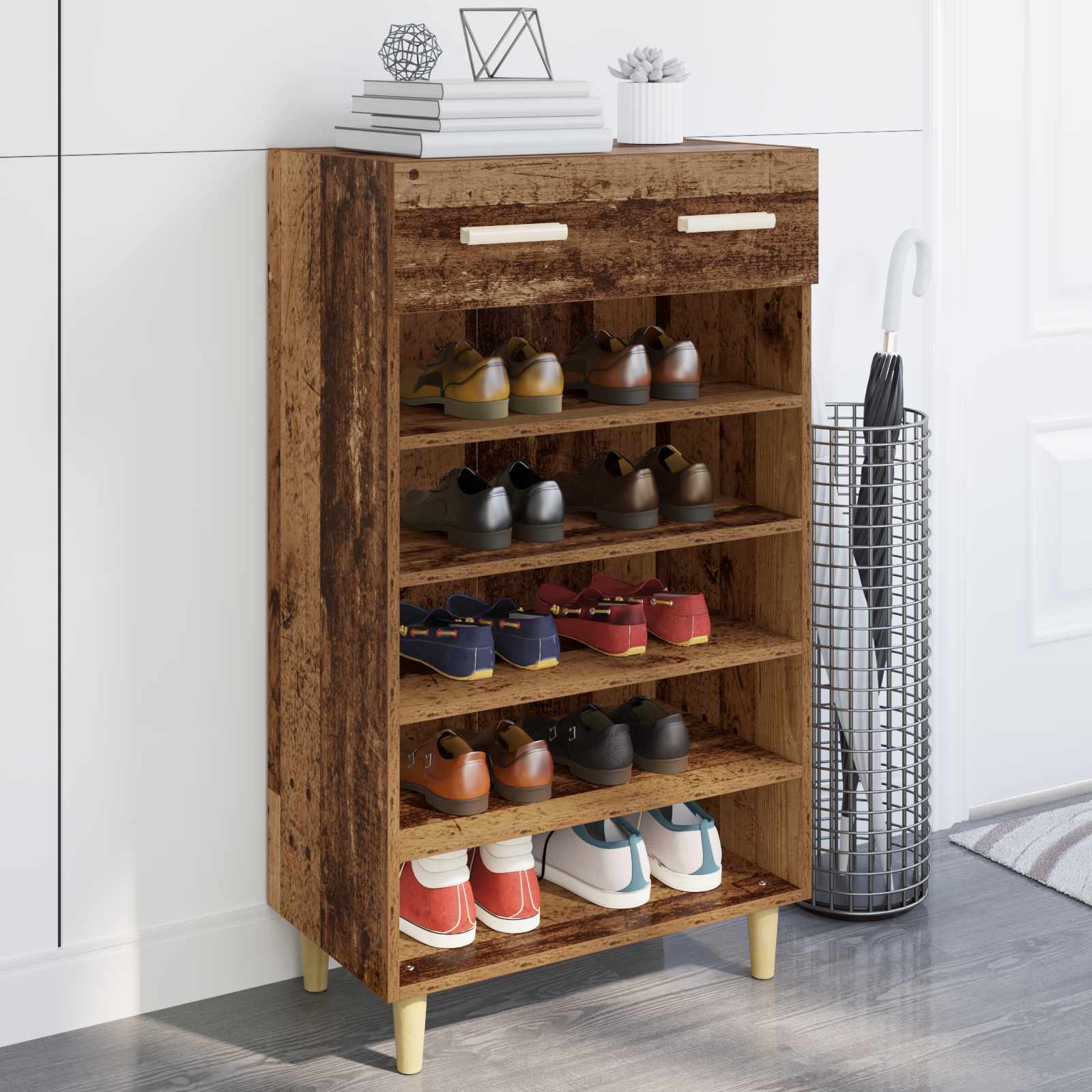 vidaXL Szafka na buty z szufladą z półką Stare drewno 60 x 35 x 105 cm