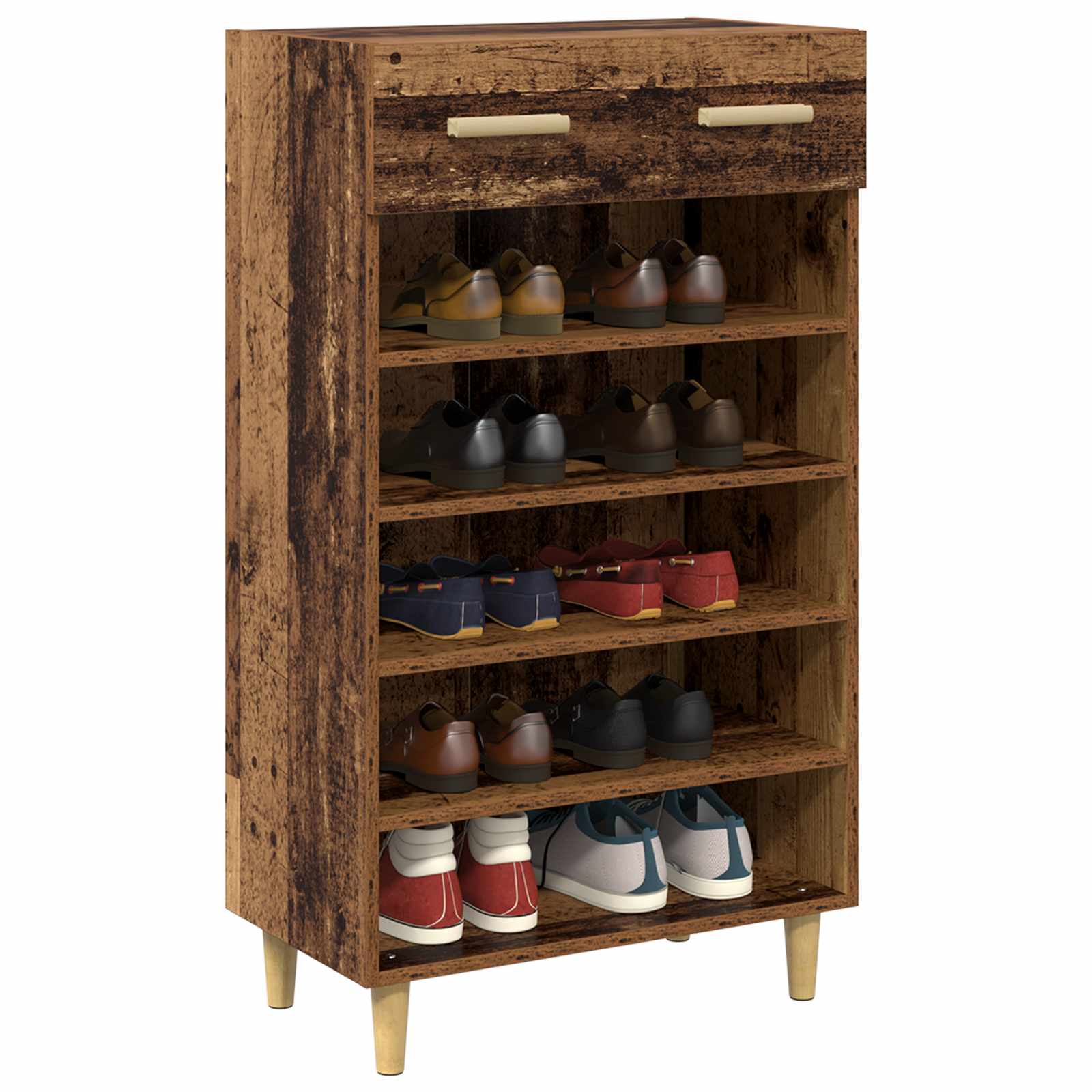 vidaXL Szafka na buty z szufladą z półką Stare drewno 60 x 35 x 105 cm