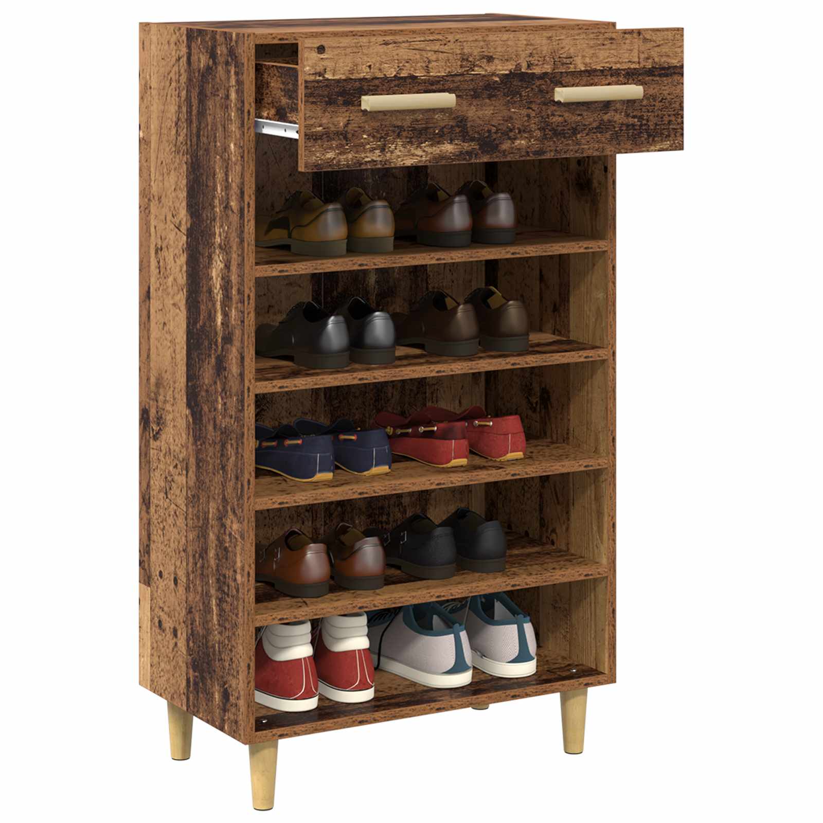 vidaXL Szafka na buty z szufladą z półką Stare drewno 60 x 35 x 105 cm