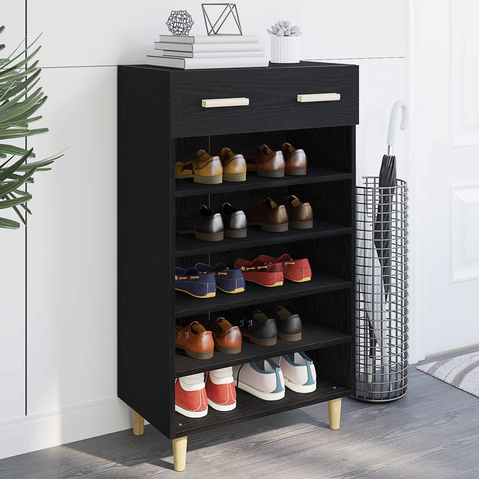 vidaXL Szafka na buty z szufladą z półką Czarny Dąb 60 x 35 x 105 cm