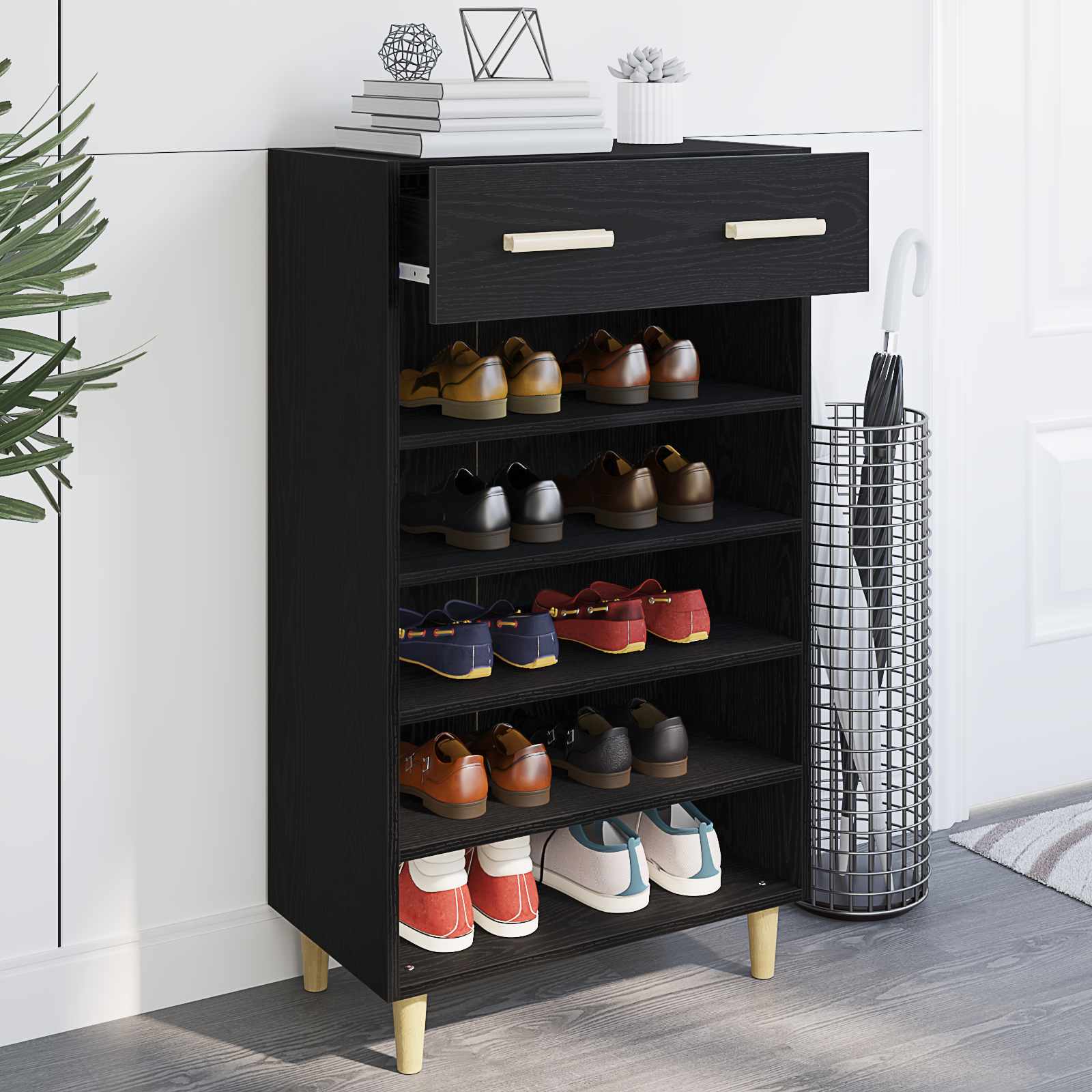 vidaXL Szafka na buty z szufladą z półką Czarny Dąb 60 x 35 x 105 cm