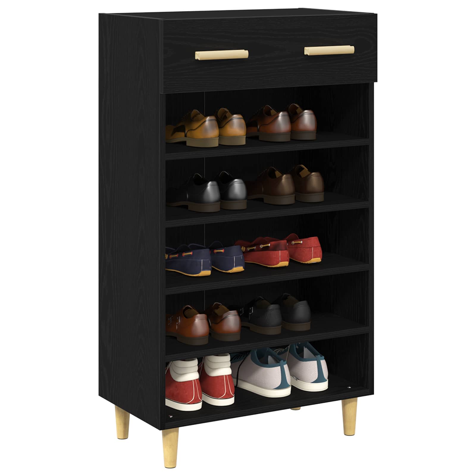 vidaXL Szafka na buty z szufladą z półką Czarny Dąb 60 x 35 x 105 cm