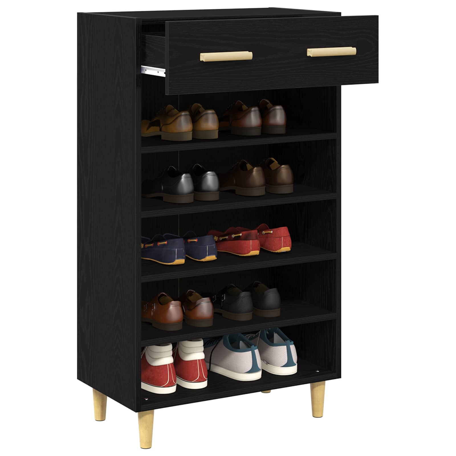 vidaXL Szafka na buty z szufladą z półką Czarny Dąb 60 x 35 x 105 cm
